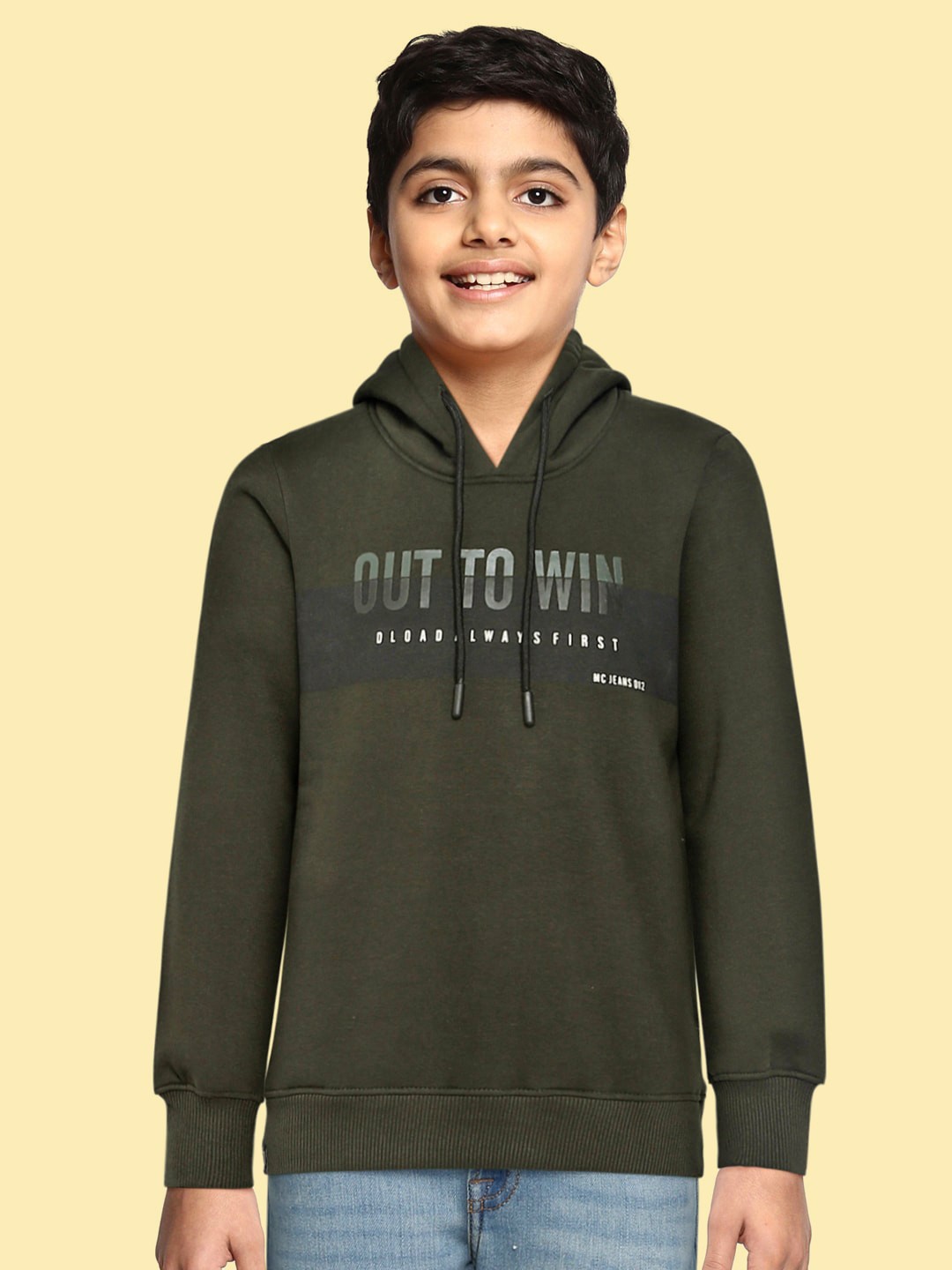 

Monte Carlo Boys Olive Green & White Printed Hooded Sweatshirt