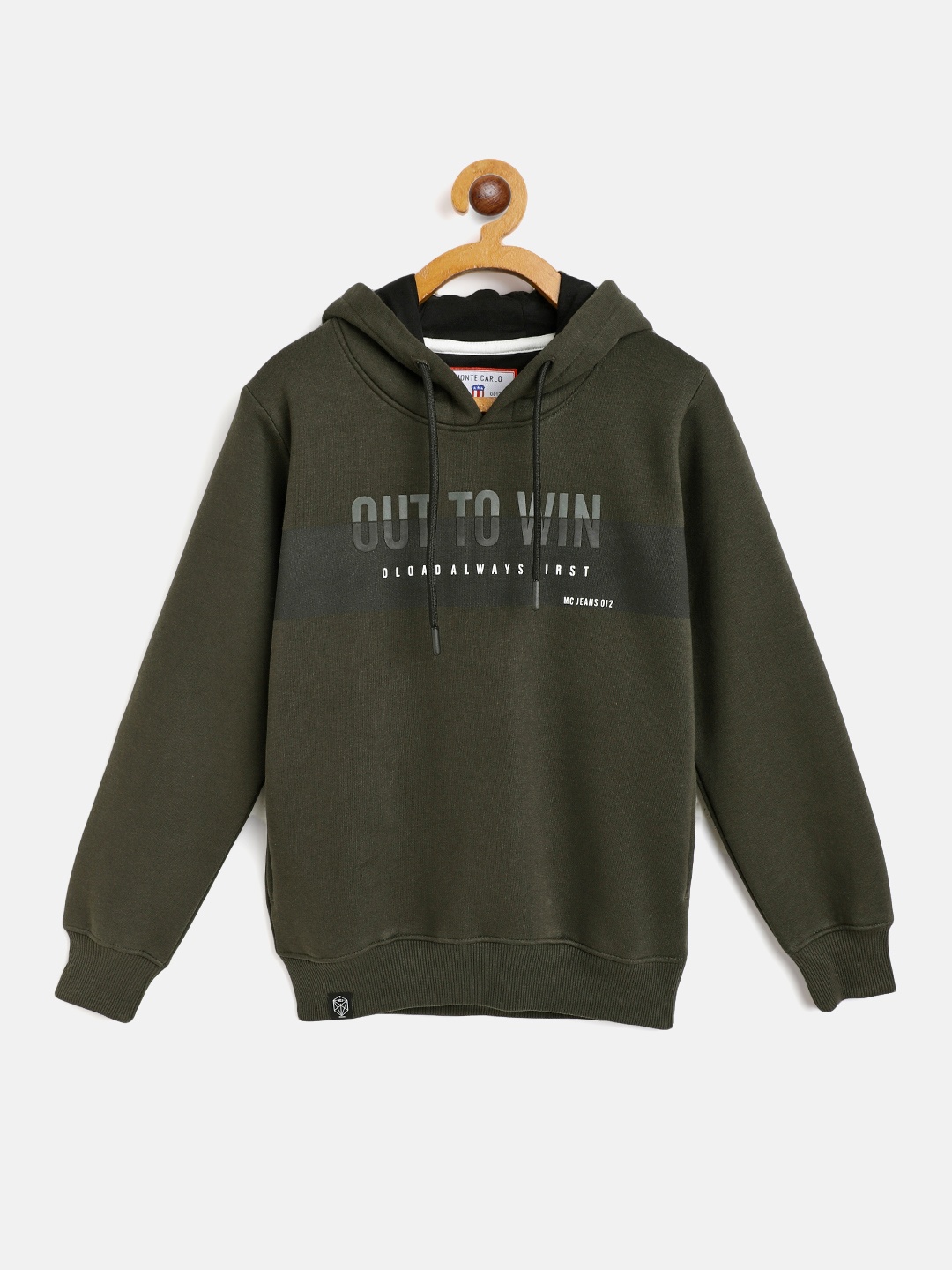 

Monte Carlo Boys Olive Green & White Printed Hooded Sweatshirt