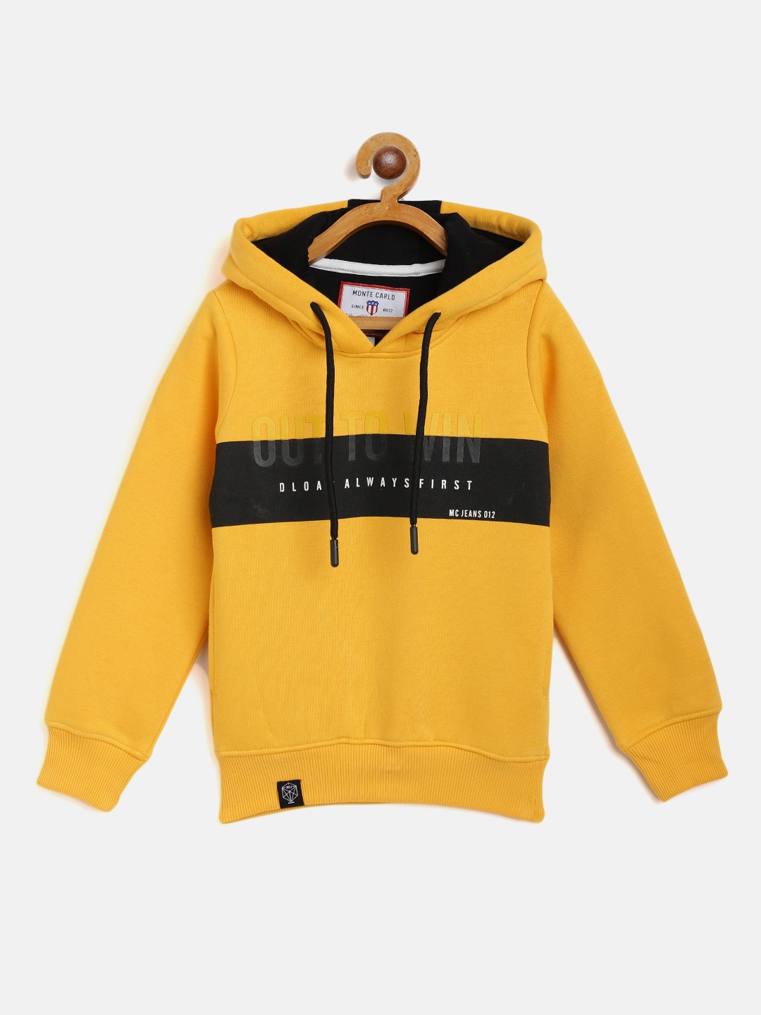 

Monte Carlo Boys Mustard Yellow & White Printed Hooded Sweatshirt
