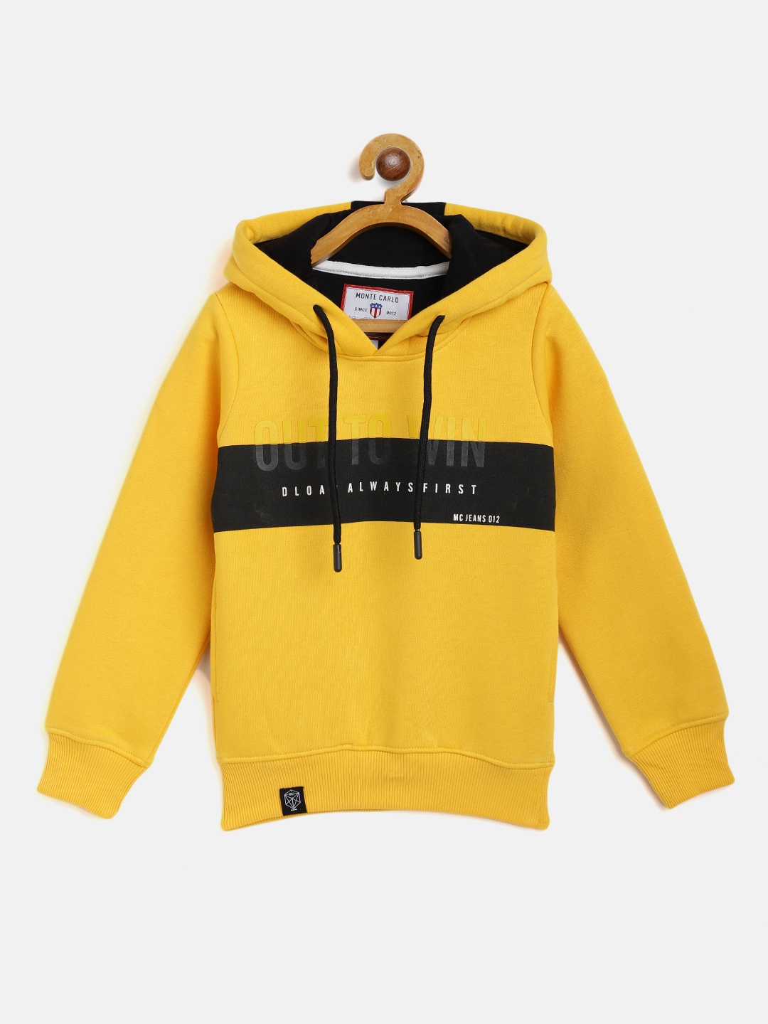 

Monte Carlo Boys Mustard Yellow & White Printed Hooded Sweatshirt
