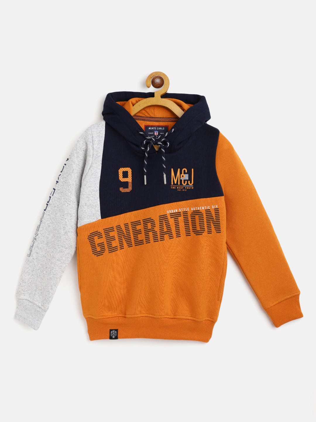 

Monte Carlo Boys Navy Blue & Orange Printed Hooded Sweatshirt