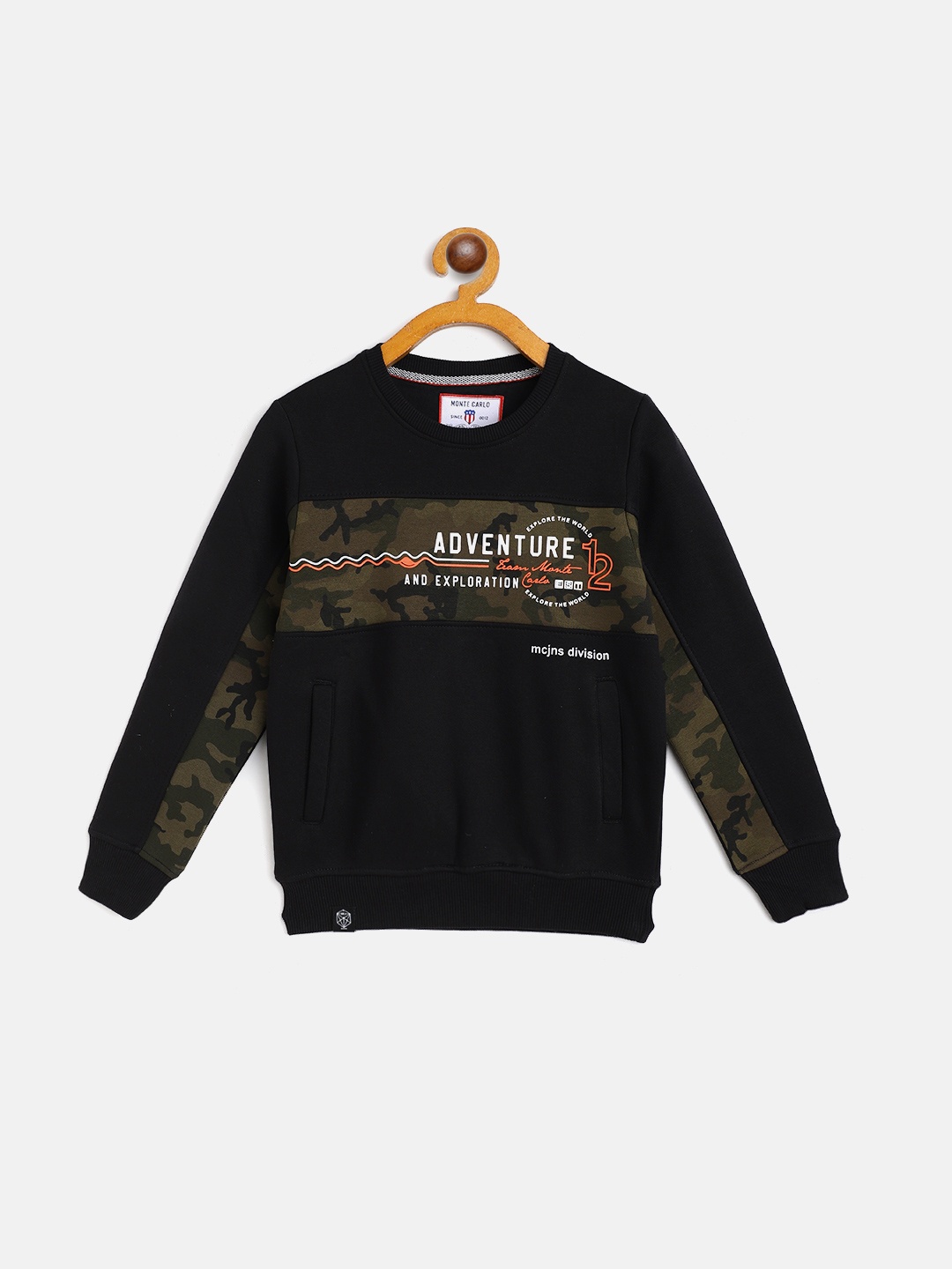 

Monte Carlo Boys Black & Olive Green Camouflage Print Sweatshirt