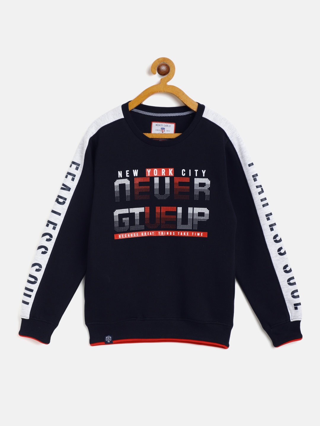 

Monte Carlo Boys Navy Blue & Grey Melange Printed Sweatshirt