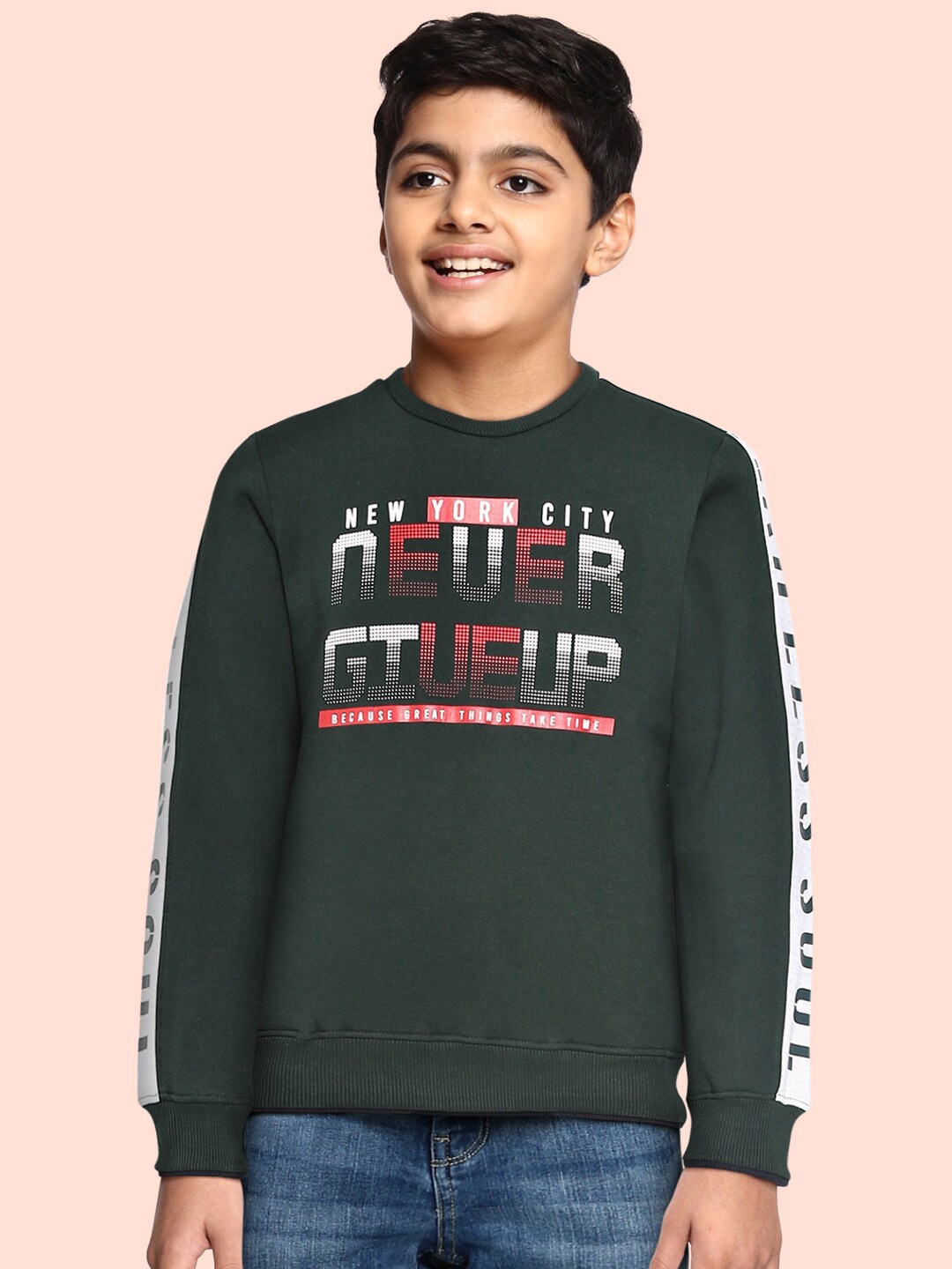 

Monte Carlo Boys Green & Grey Melange Printed Sweatshirt