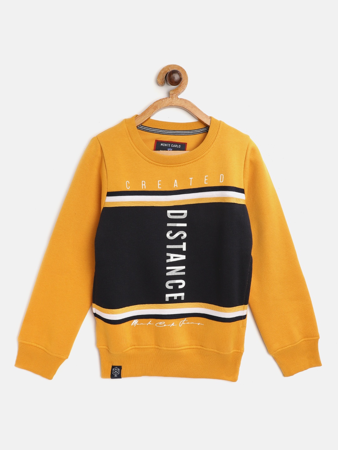 

Monte Carlo Boys Mustard Yellow & Navy Blue Colourblocked Sweatshirt with Printed Detail