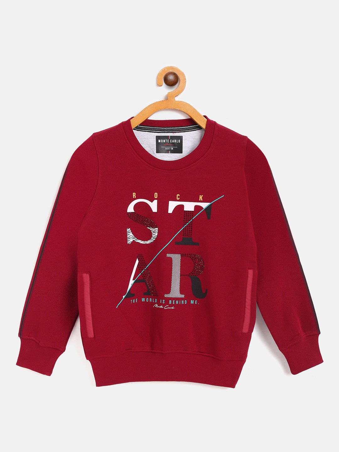 

Monte Carlo Boys Maroon & Black Printed Sweatshirt with Studded Detail