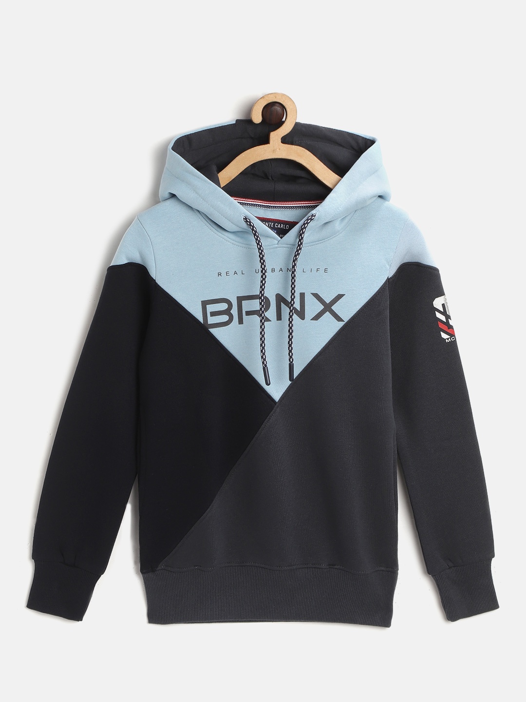 

Monte Carlo Boys Blue & Charcoal Grey Colourblocked Hooded Sweatshirt
