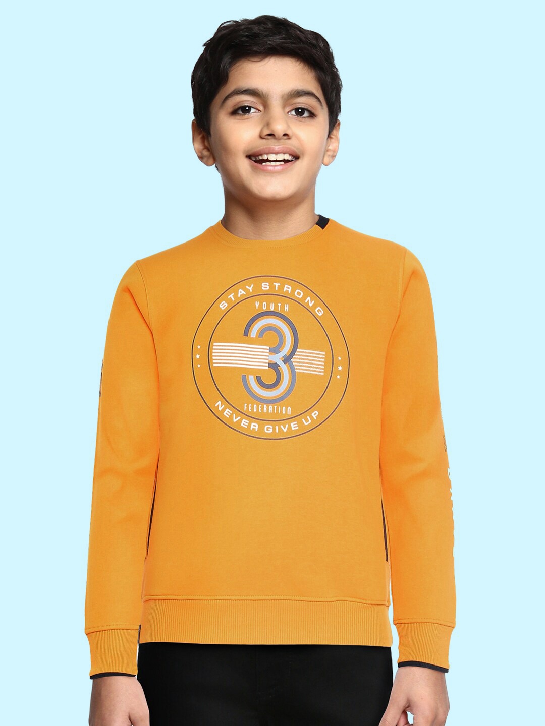 

Monte Carlo Boys Orange & Navy Blue Typography Print Sweatshirt