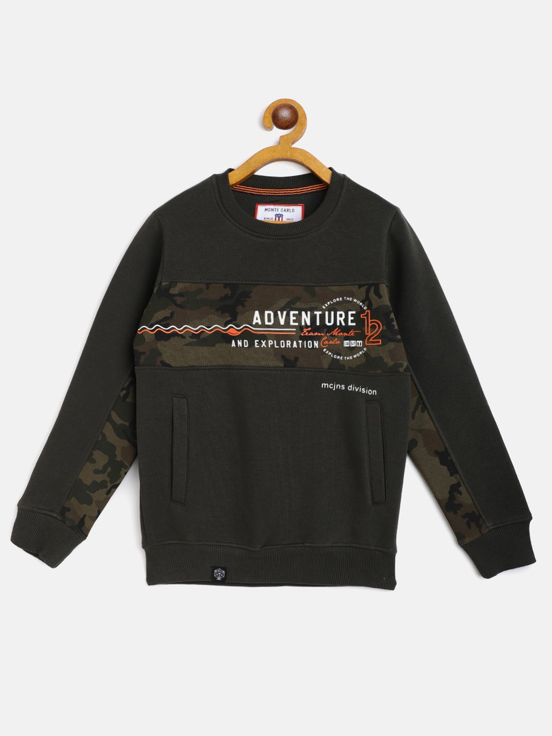 

Monte Carlo Boys Olive Green & Black Camouflage Printed Sweatshirt