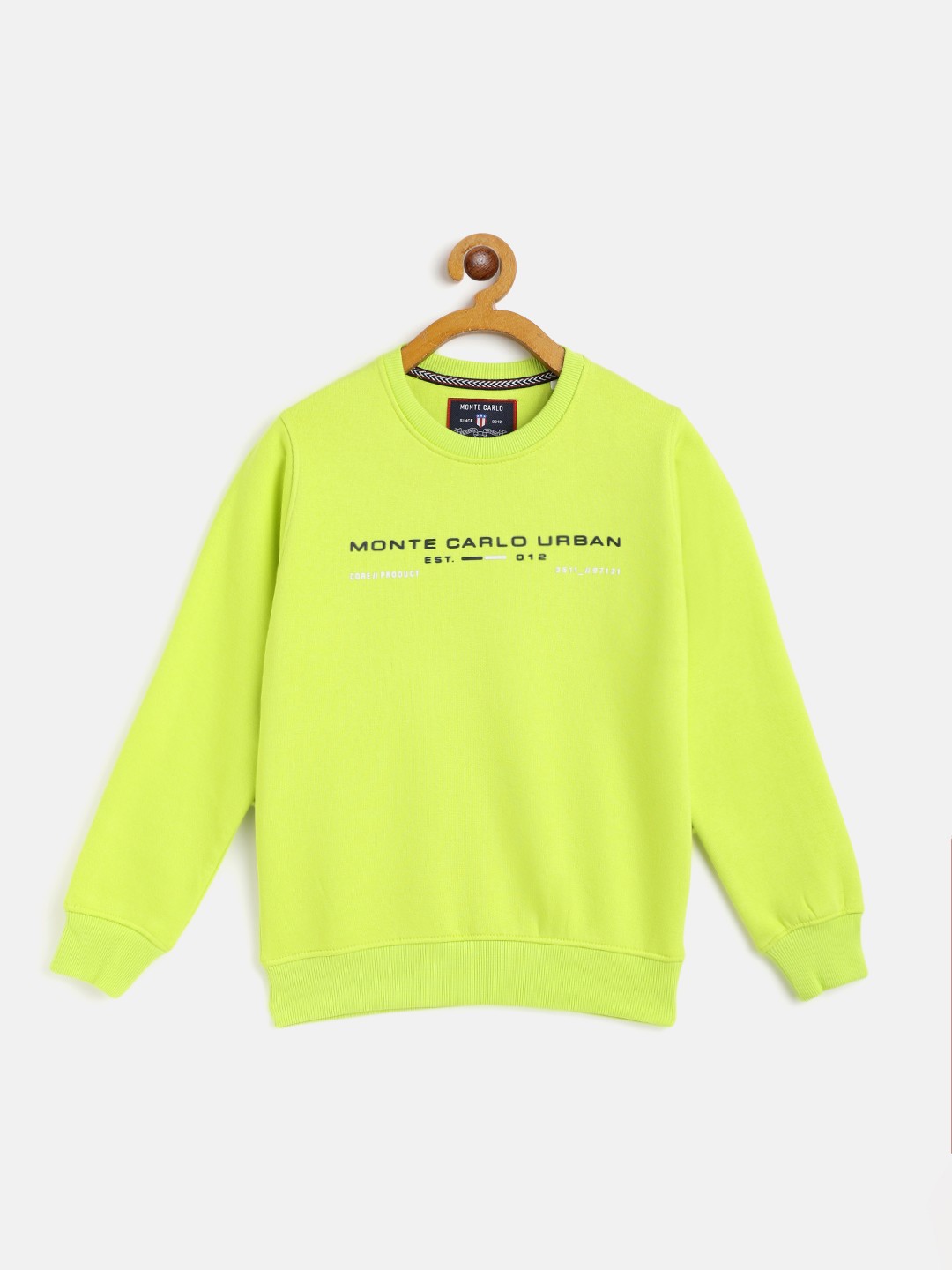 

Monte Carlo Boys Fluorescent Green Solid Sweatshirt with Printed Detail