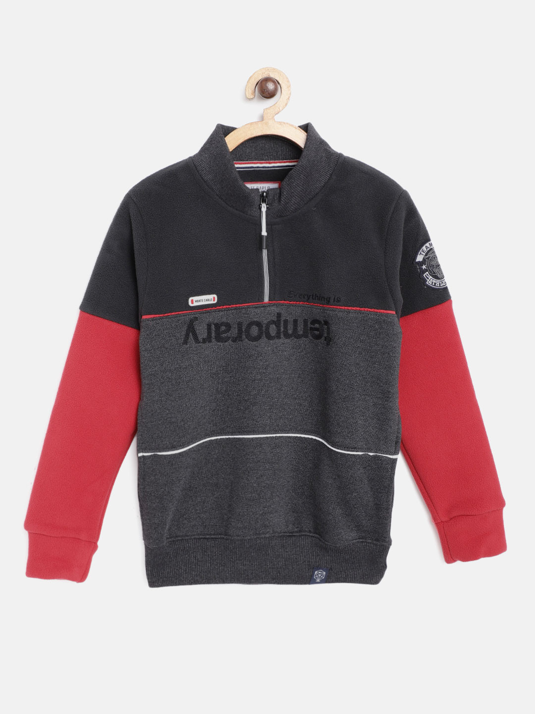 

Monte Carlo Boys Grey & Red Colourblocked Half Zipper Sweatshirt