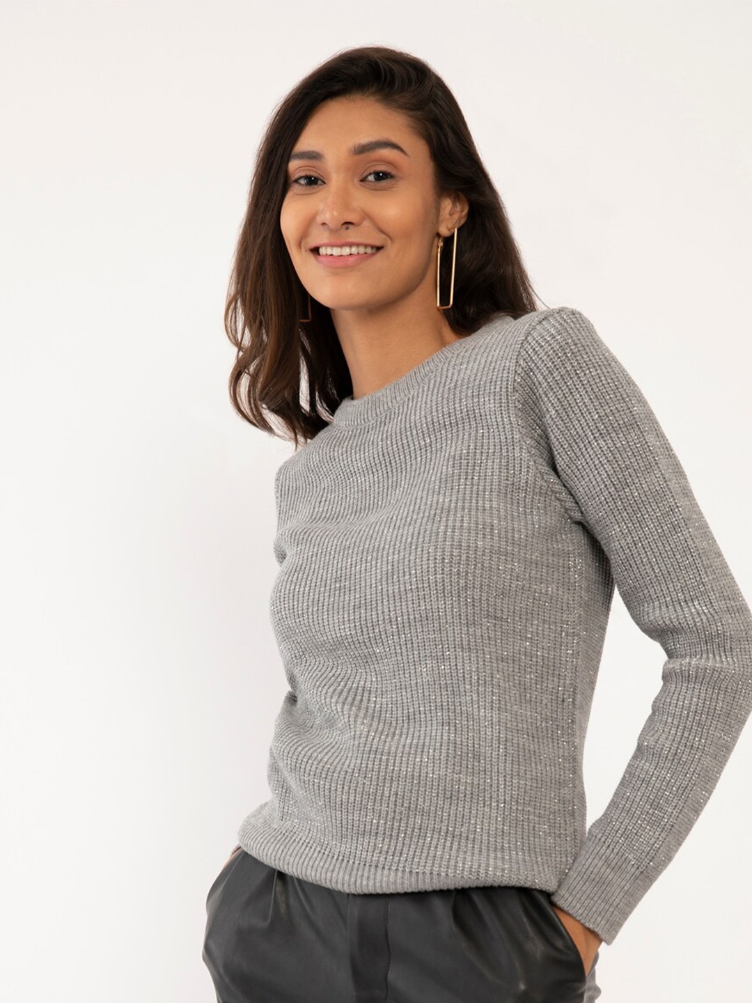 

Zink London Women Grey Ribbed Sweater