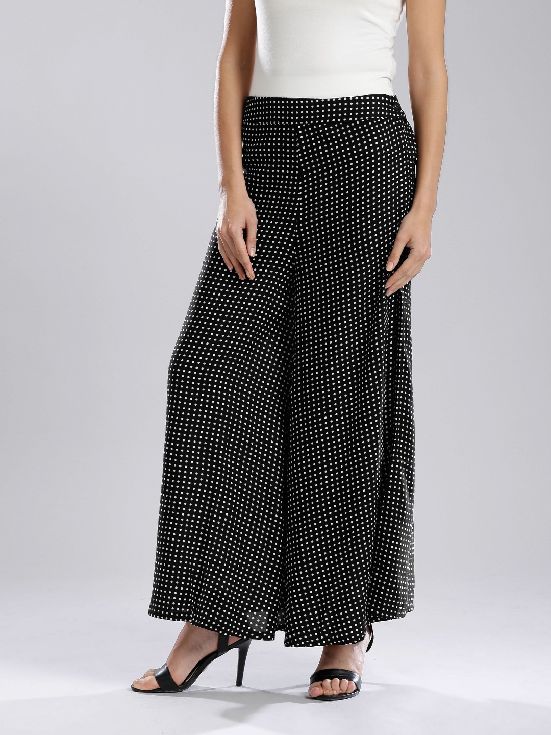 

W Women Black Polka Dot Print Palazzo Trousers