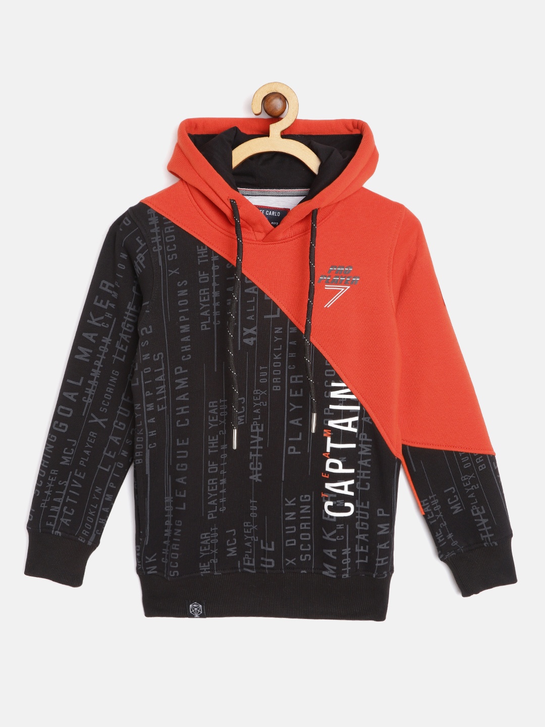 

Monte Carlo Boys Black & Rust Red Printed Hooded Sweatshirt