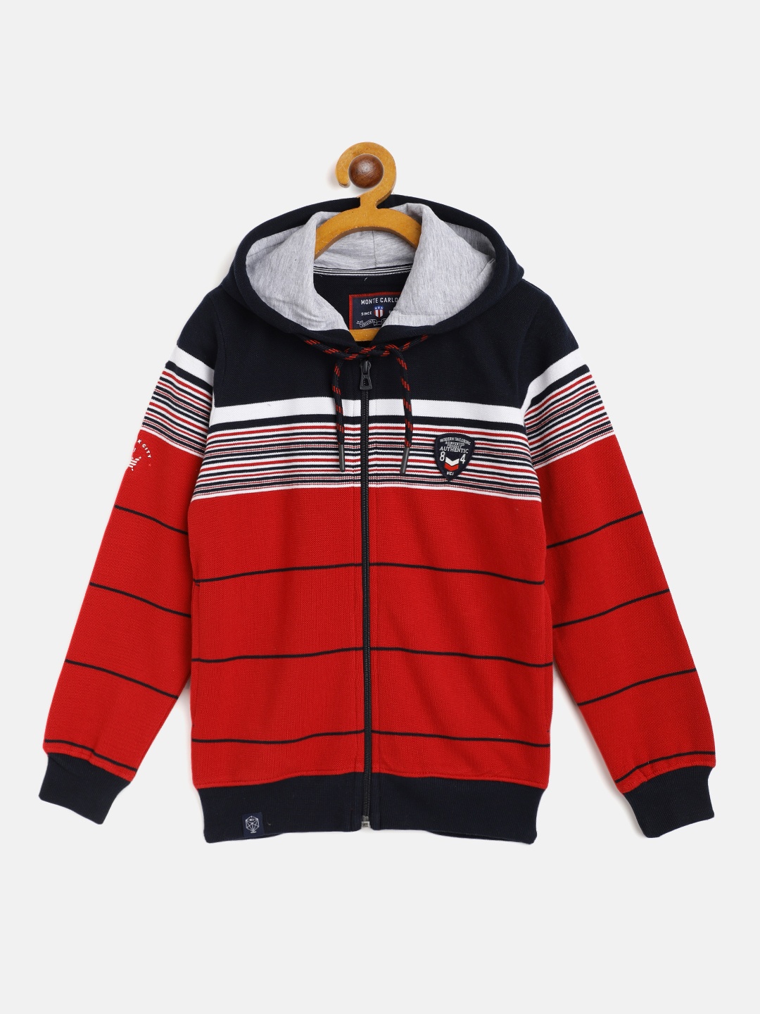 

Monte Carlo Boys Maroon & Navy Blue Striped Hooded Sweatshirt