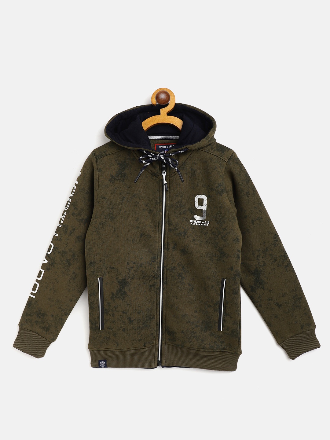 

Monte Carlo Boys Olive Green Printed Hooded Sweatshirt