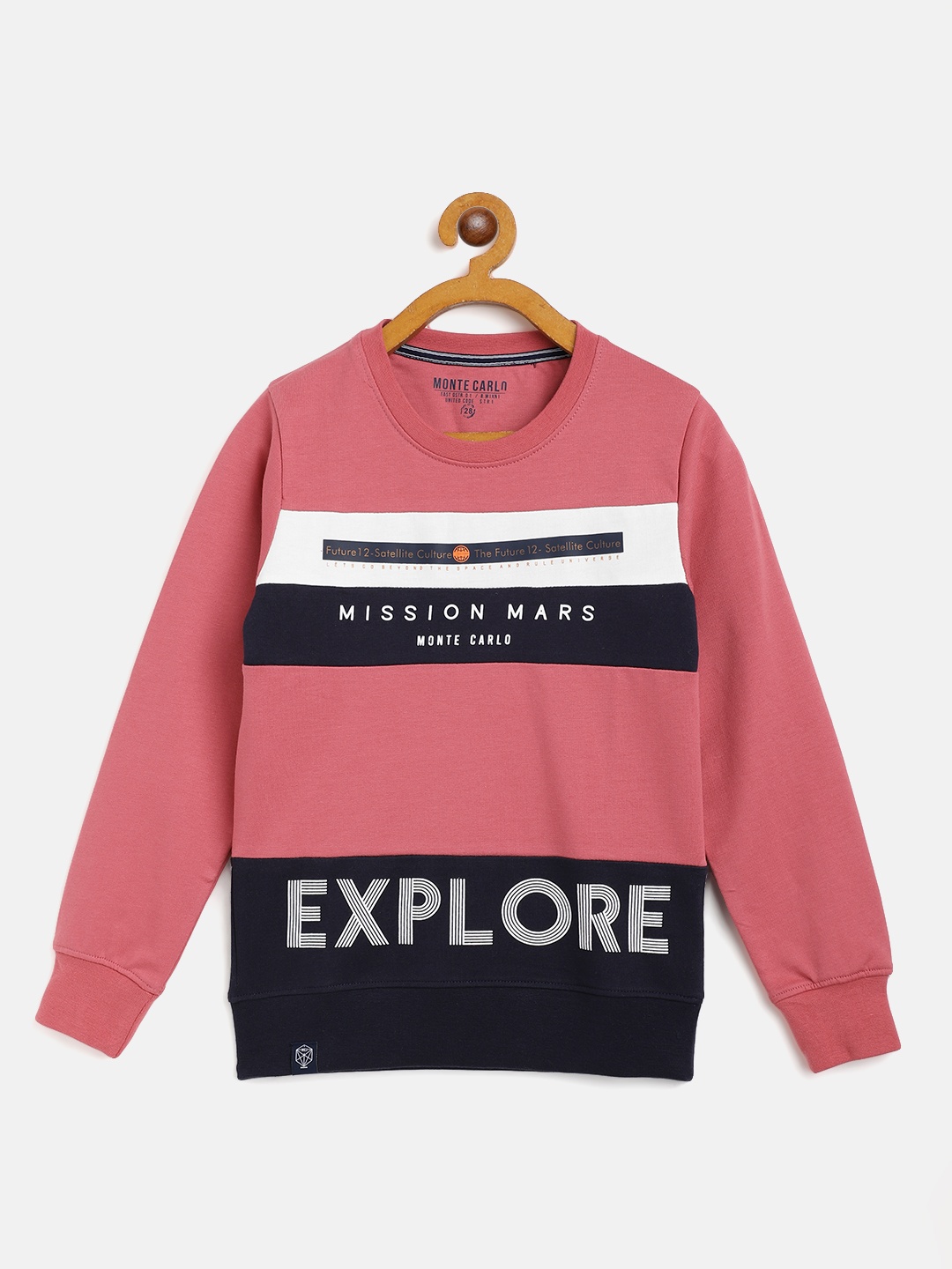 

Monte Carlo Boys Pink & Navy Blue Pure Cotton Printed Sweatshirt