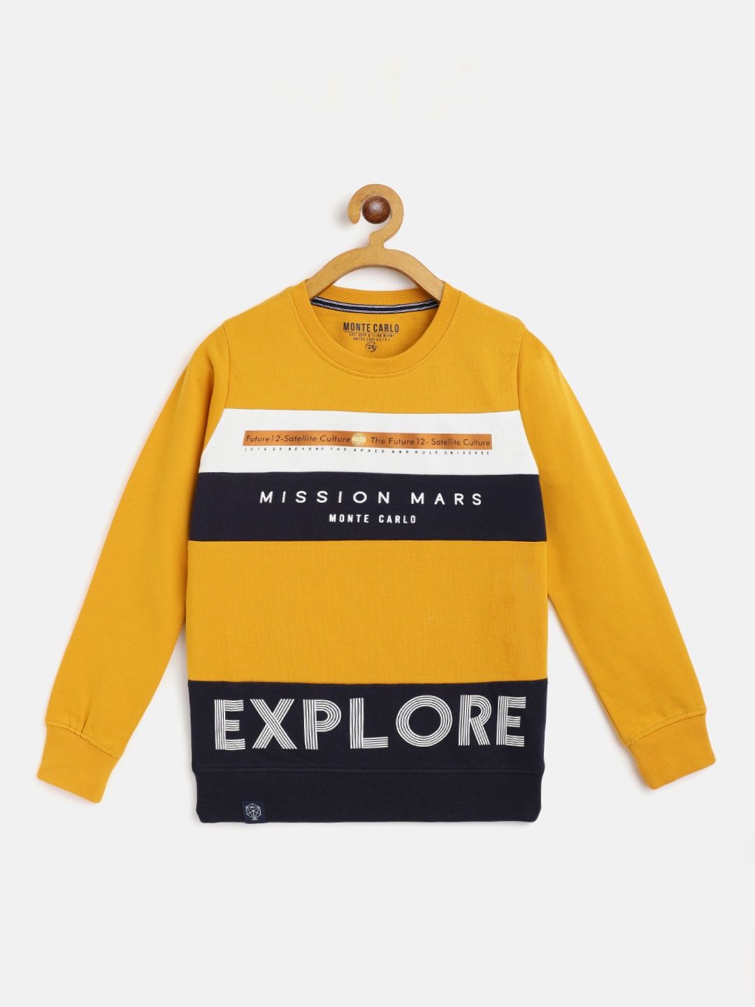 

Monte Carlo Boys Mustard Yellow & Navy Blue Pure Cotton Printed Sweatshirt