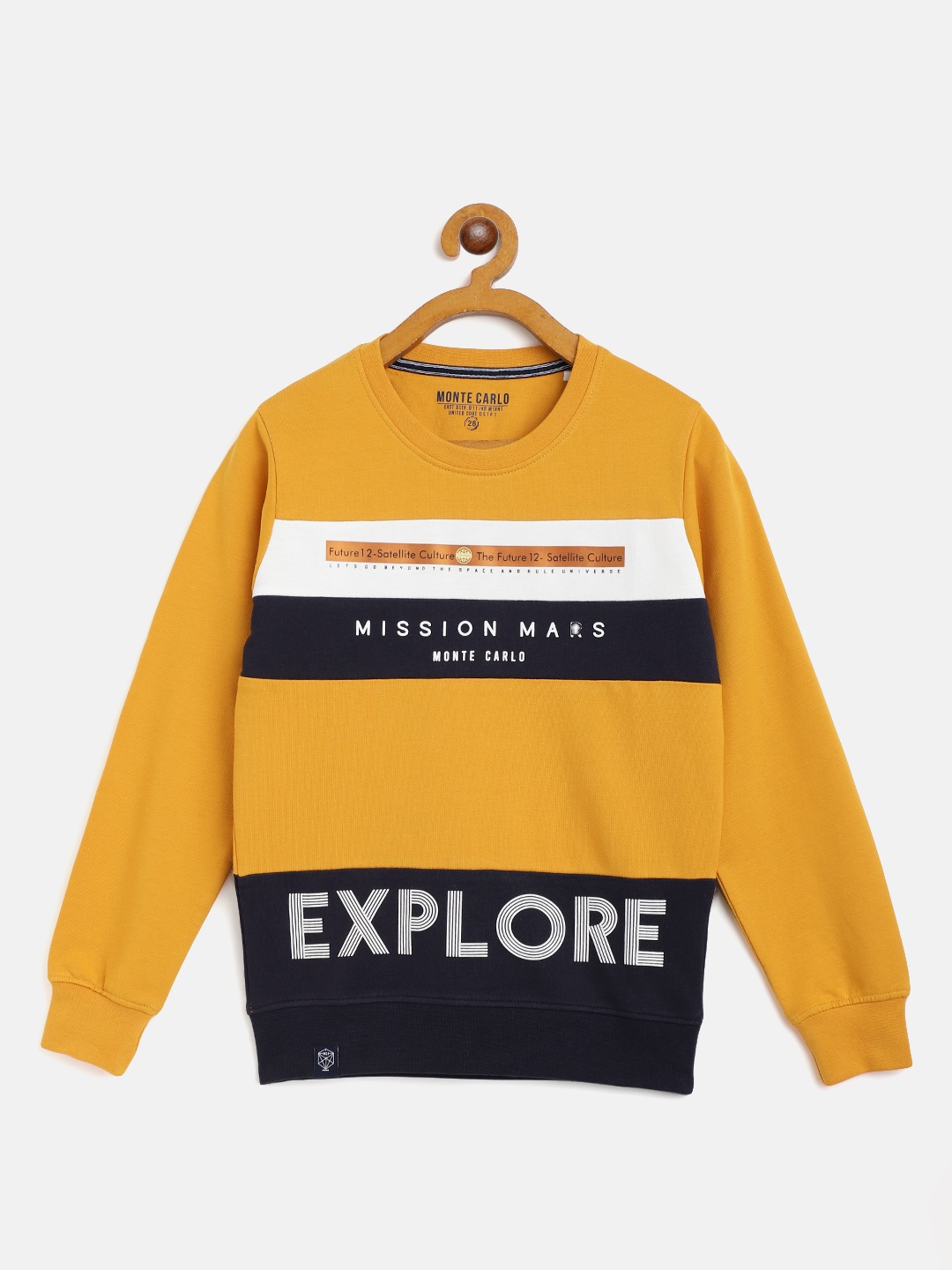

Monte Carlo Boys Mustard Yellow & Navy Blue Pure Cotton Printed Sweatshirt