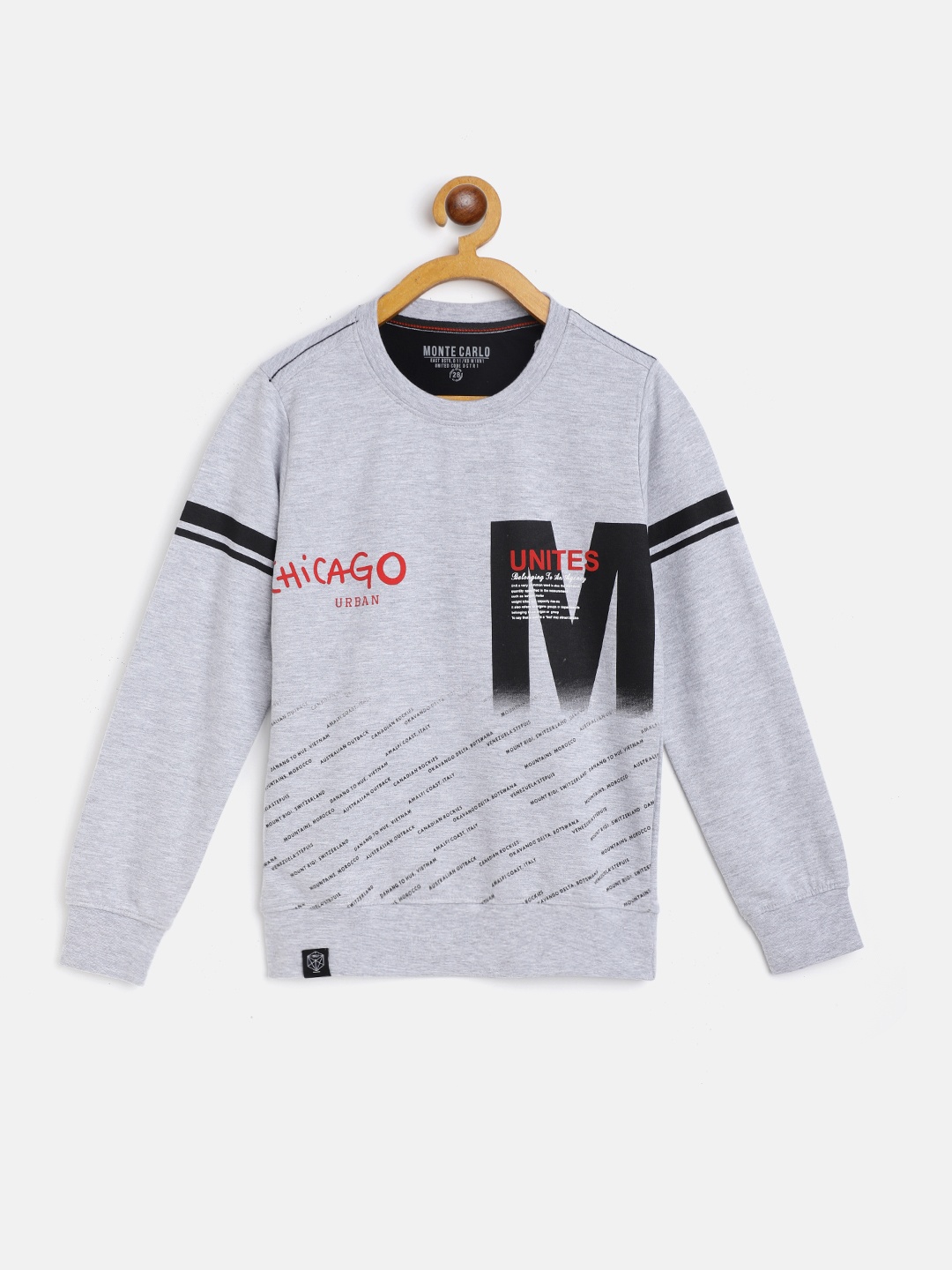 

Monte Carlo Boys Grey Melange & Black Cotton Printed Sweatshirt