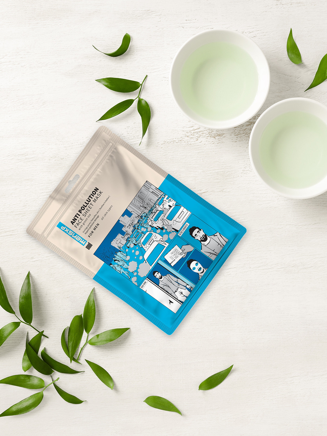 

MensXP Men Mud Anti Pollution Face Sheet Mask With Green Tea, Turquoise blue