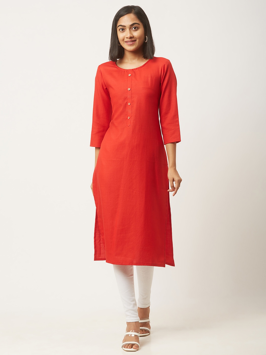 

ZOLA Women Solid Pure Cotton Kurta with Pockets, Red