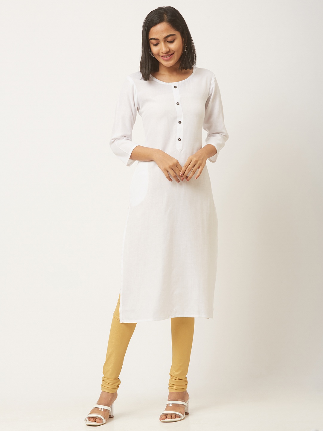 

ZOLA Women Straight Solid Pure Cotton Kurta with Pockets, White