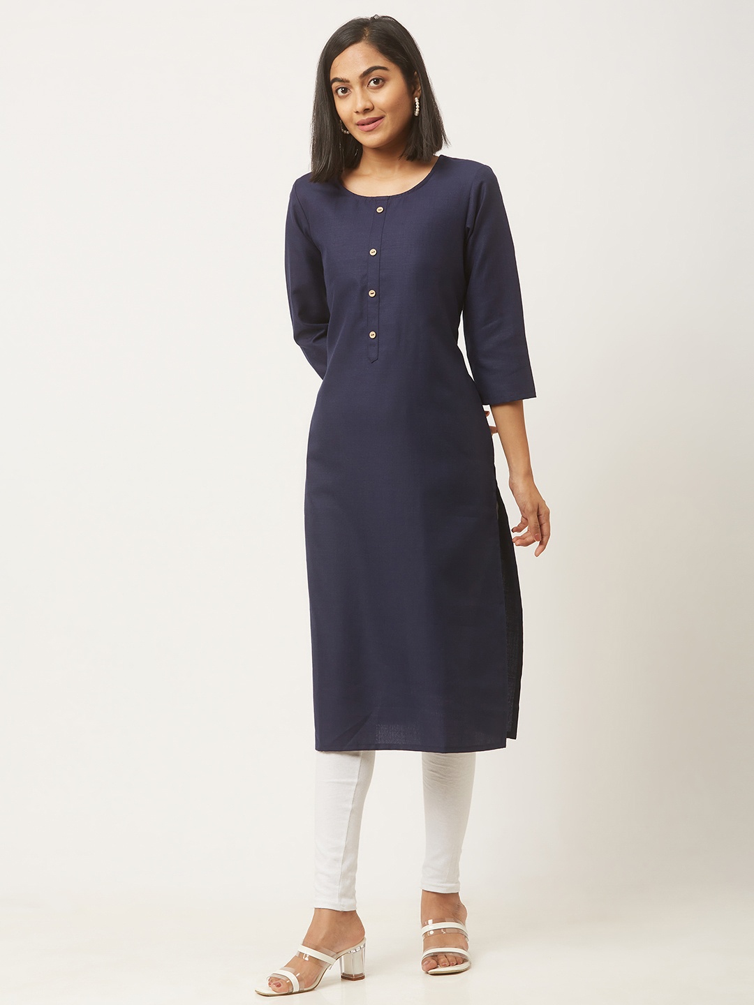 

ZOLA Women Straight Solid Pure Cotton Kurta with Pockets, Blue