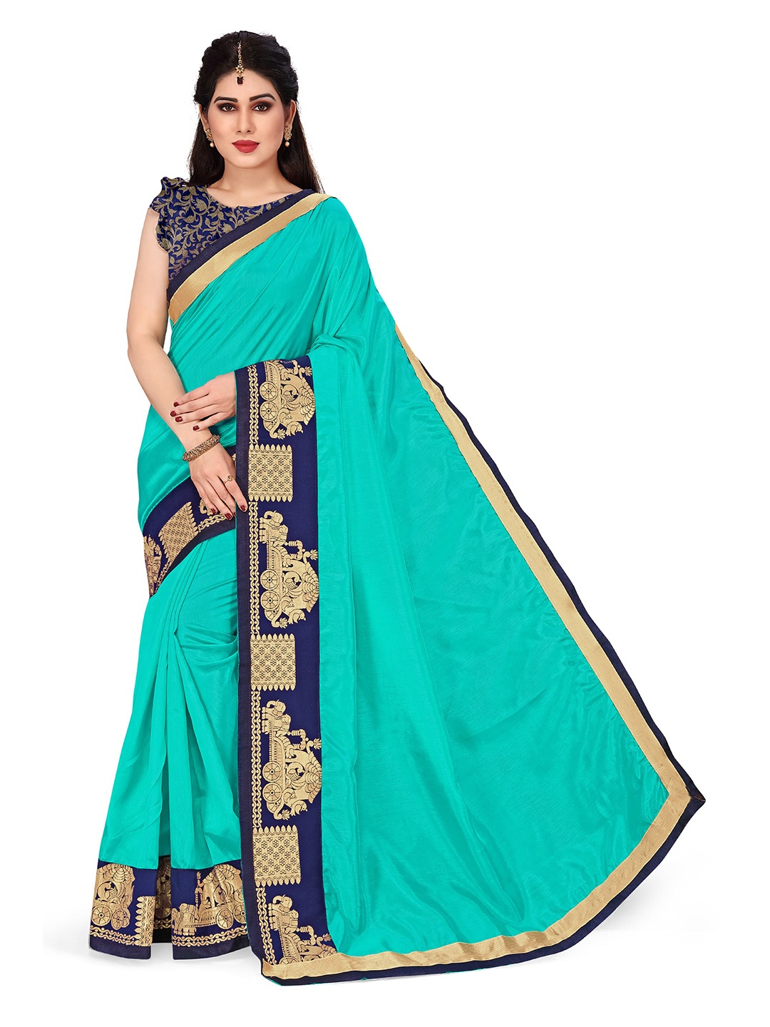 

KALINI Turquoise Blue & Navy Blue Silk Blend Saree