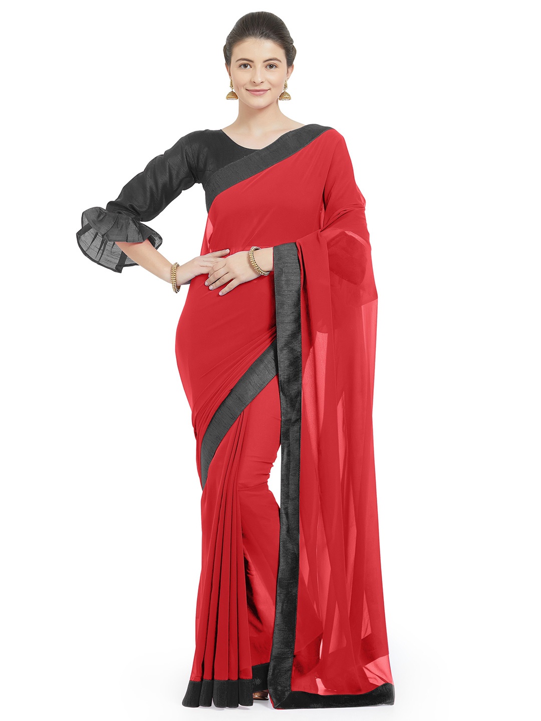 

KALINI Red & Black Saree