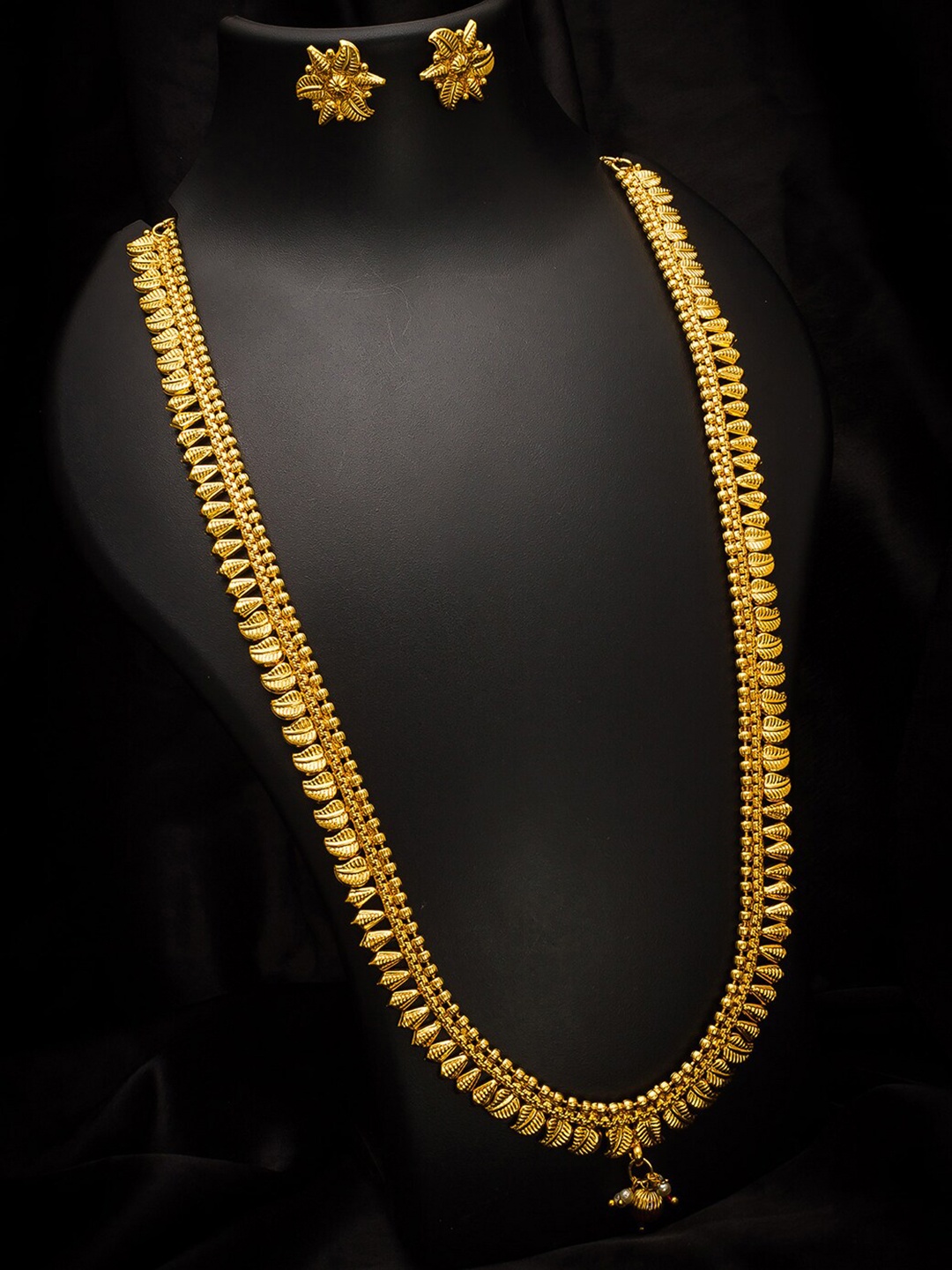 

aadita Gold-Plated White Pearl Beaded Long Jewellery Set