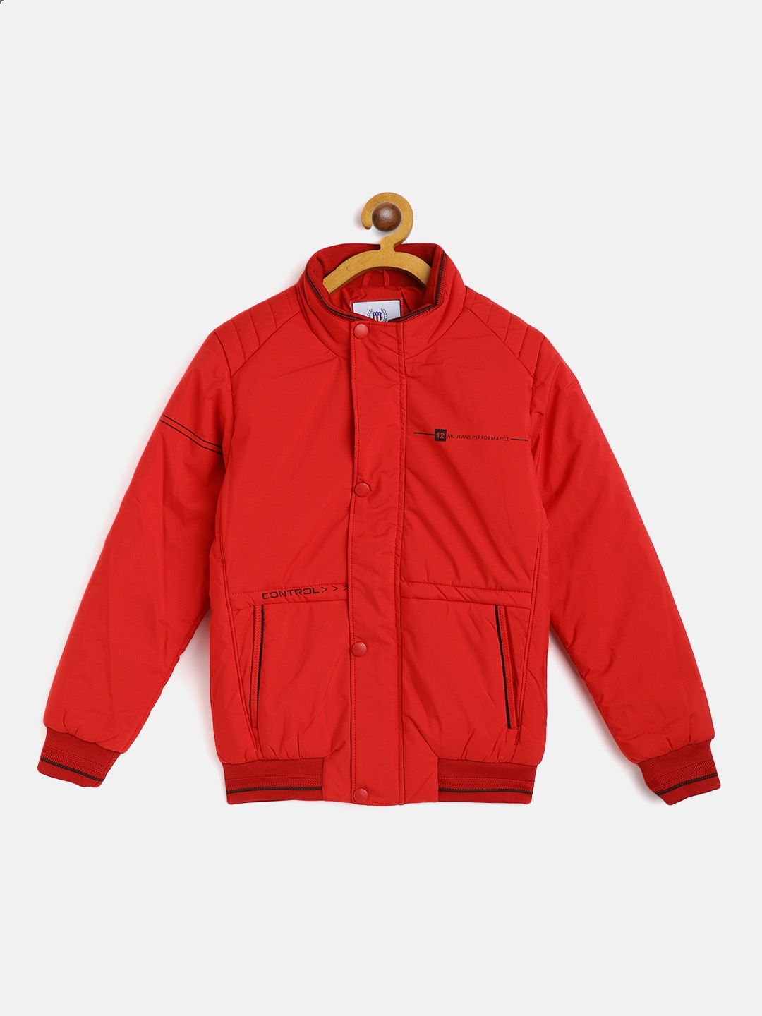 

Monte Carlo Boys Red Solid Bomber Jacket with Printed Detail