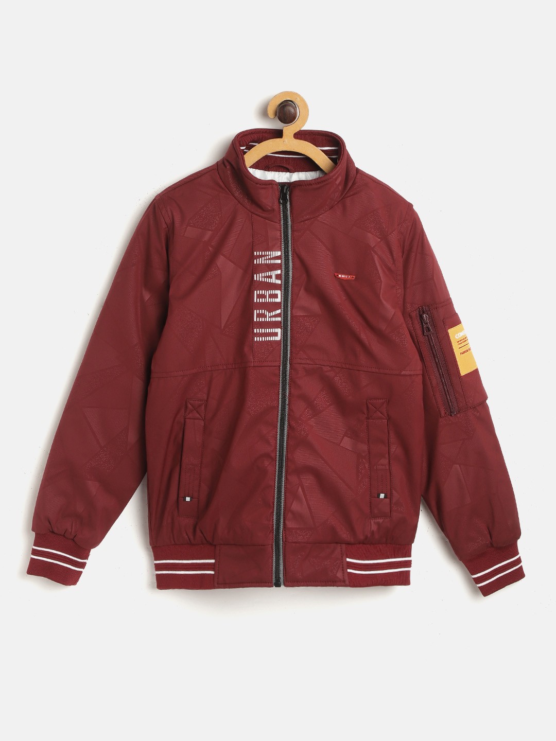 

Monte Carlo Boys Maroon Geometric Print Bomber Jacket