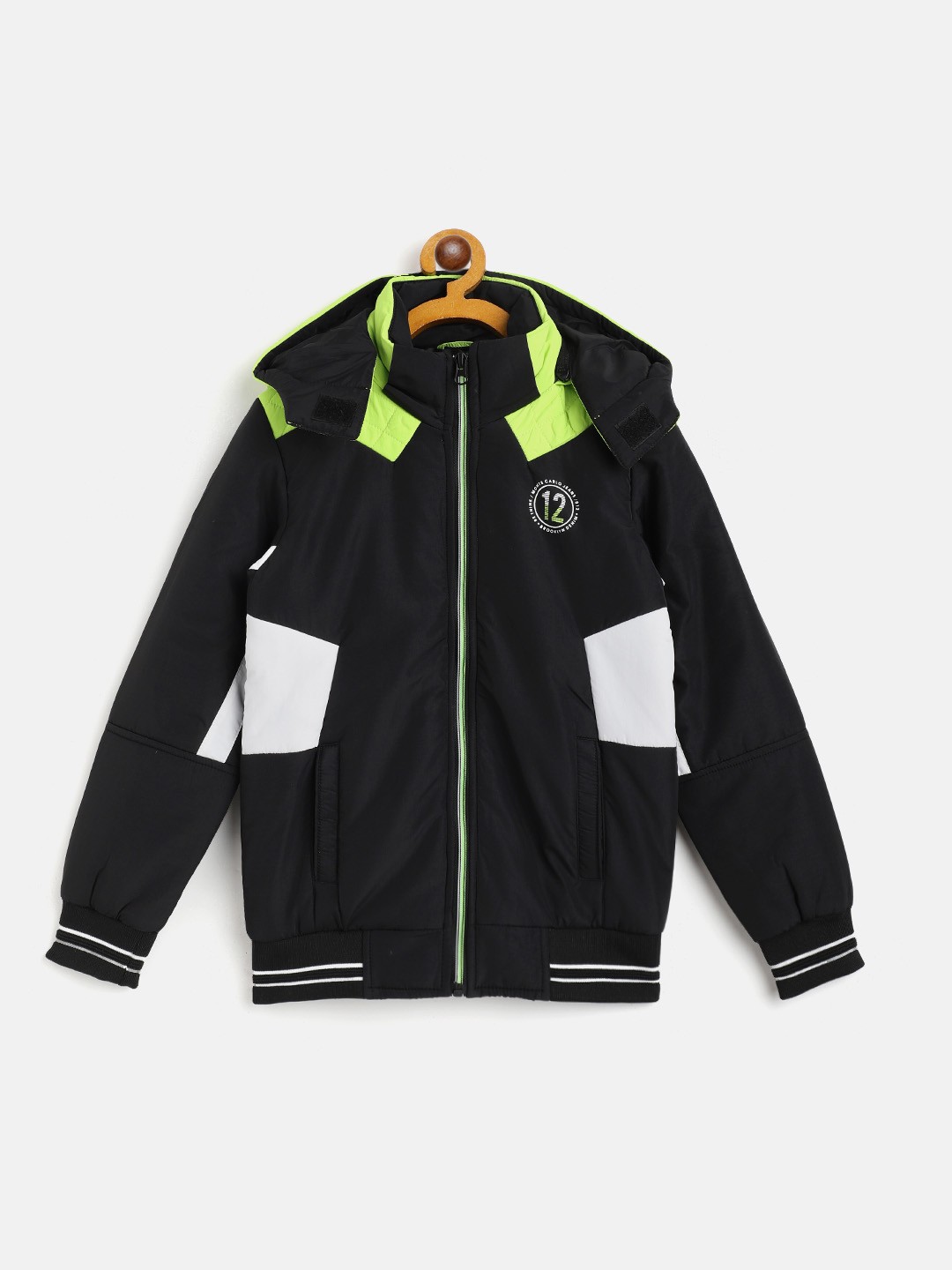 

Monte Carlo Boys Black & White Colourblocked Bomber Jacket with Detachable Hood