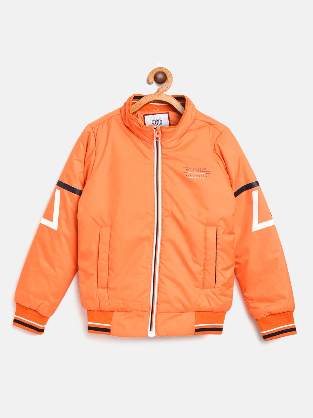 

Monte Carlo Boys Orange Solid Bomber Jacket with Printed Detail