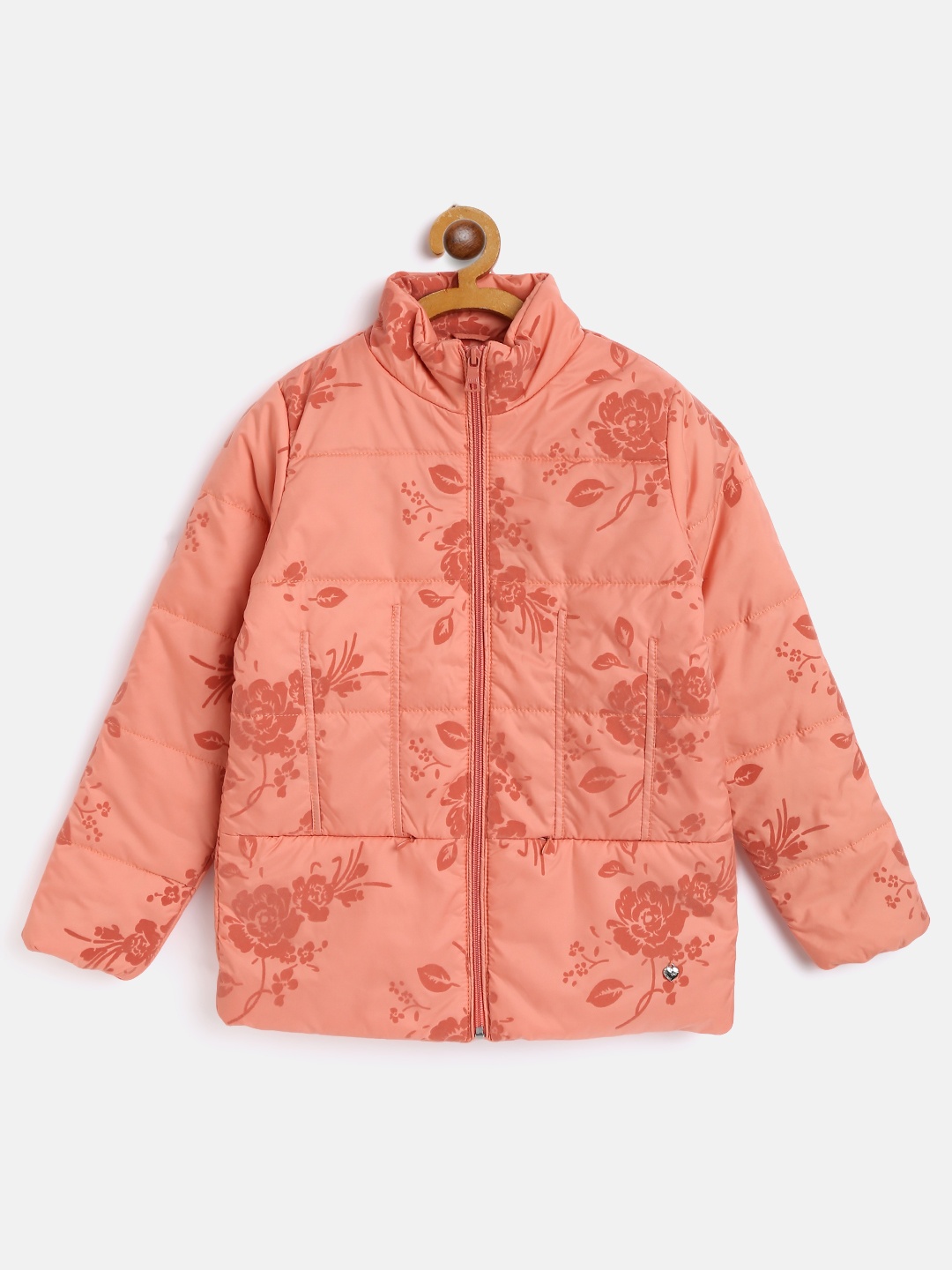 

Monte Carlo Girls Peach-Coloured Floral Print Padded Jacket