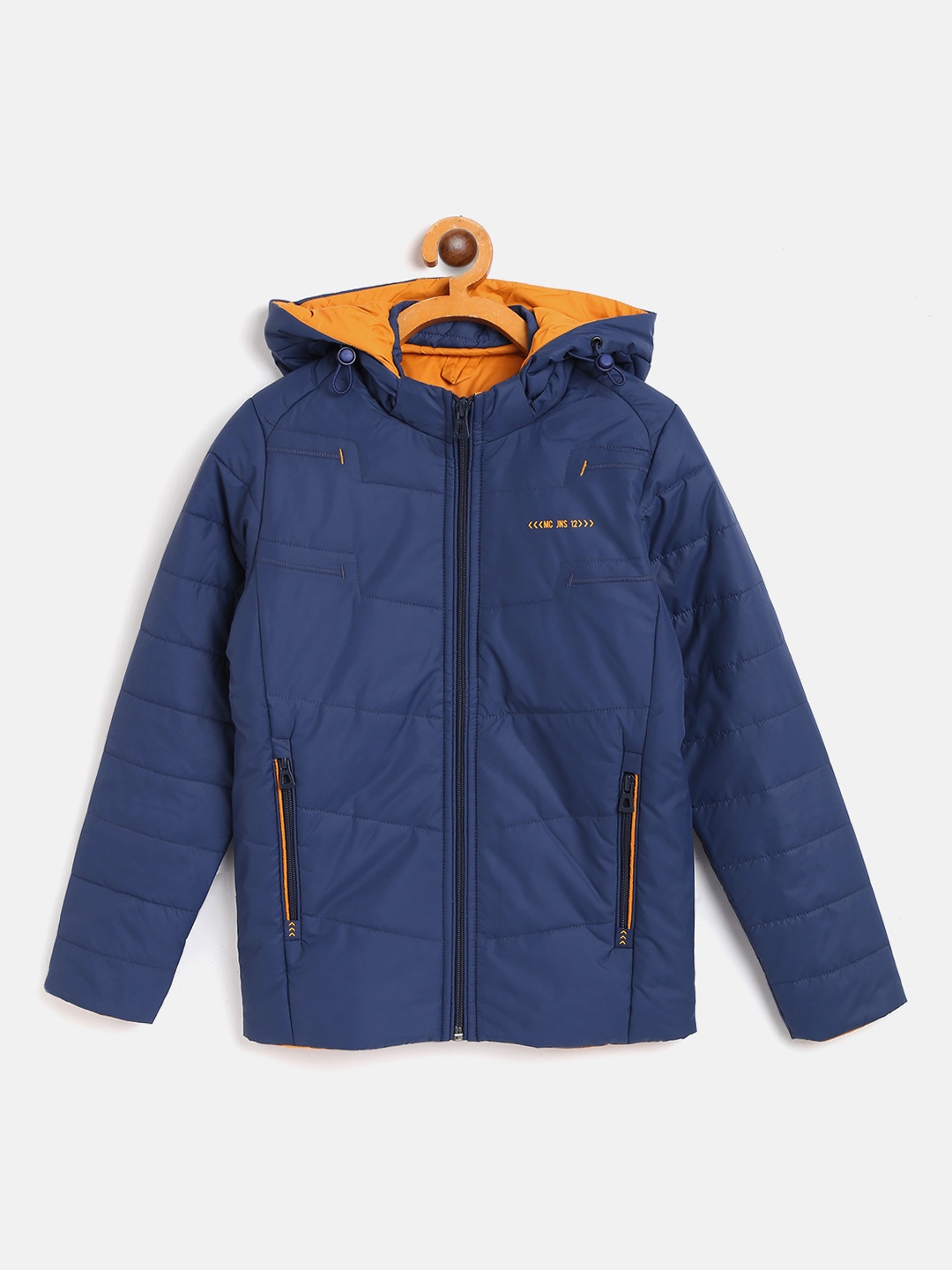 

Monte Carlo Boys Navy Blue Solid Hooded Padded Jacket