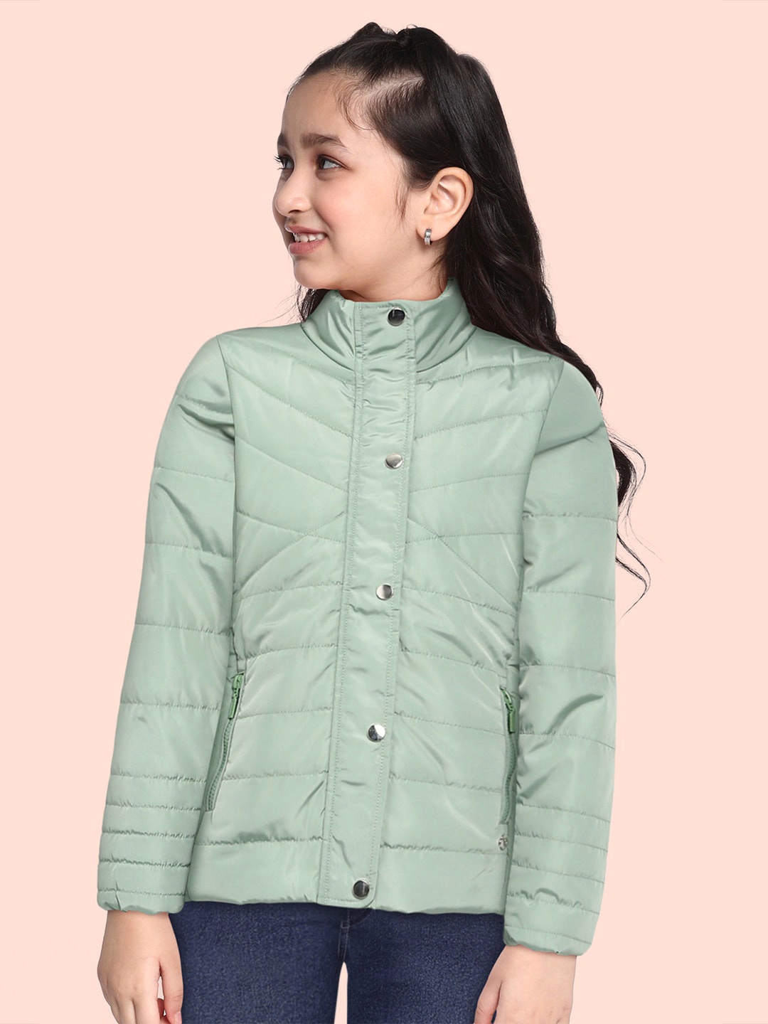

Monte Carlo Girls Mint Green Solid Fleece Lined Padded Jacket