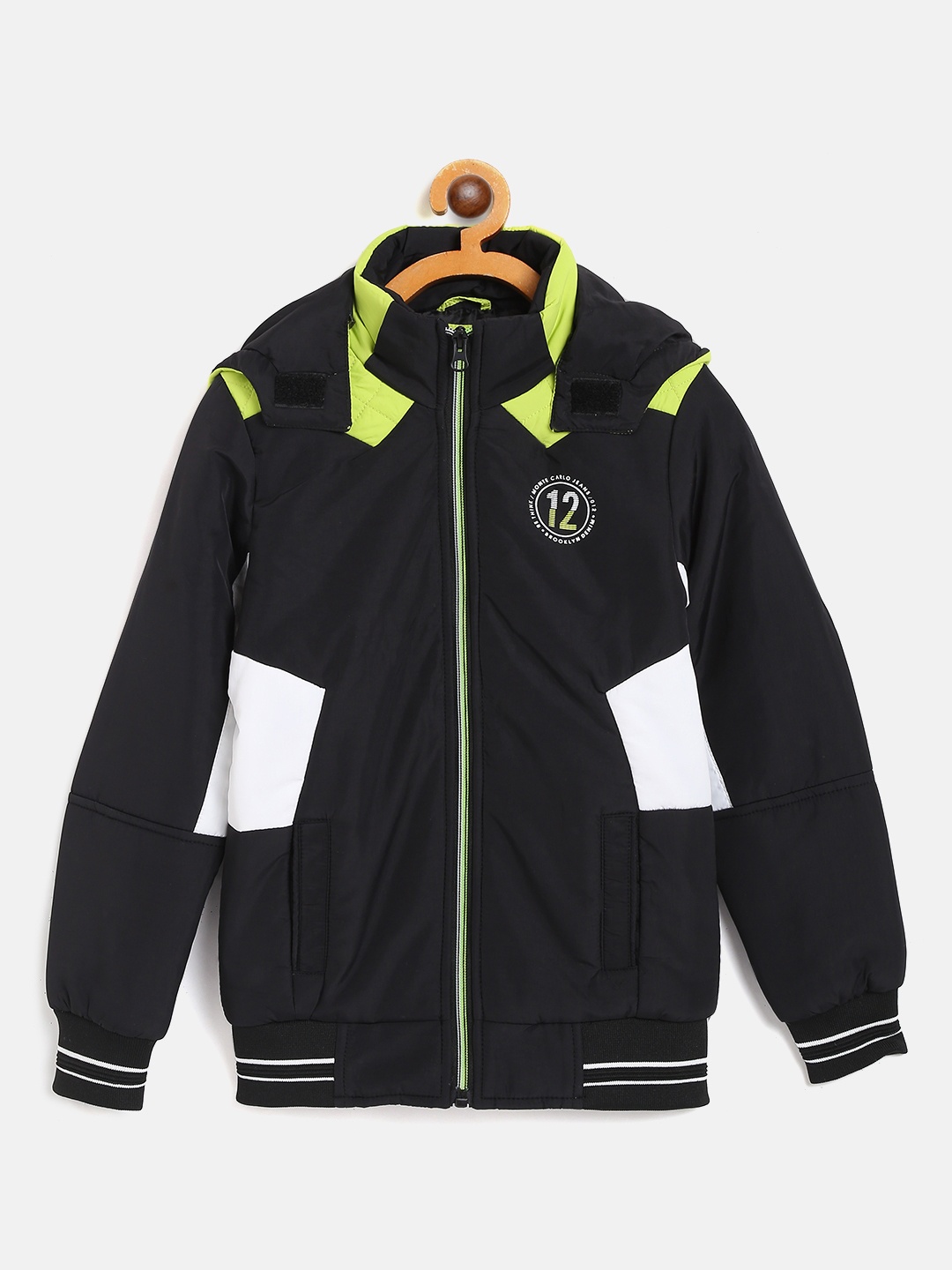 

Monte Carlo Boys Black & White Printed Detail Bomber Jacket with Detachable Hood