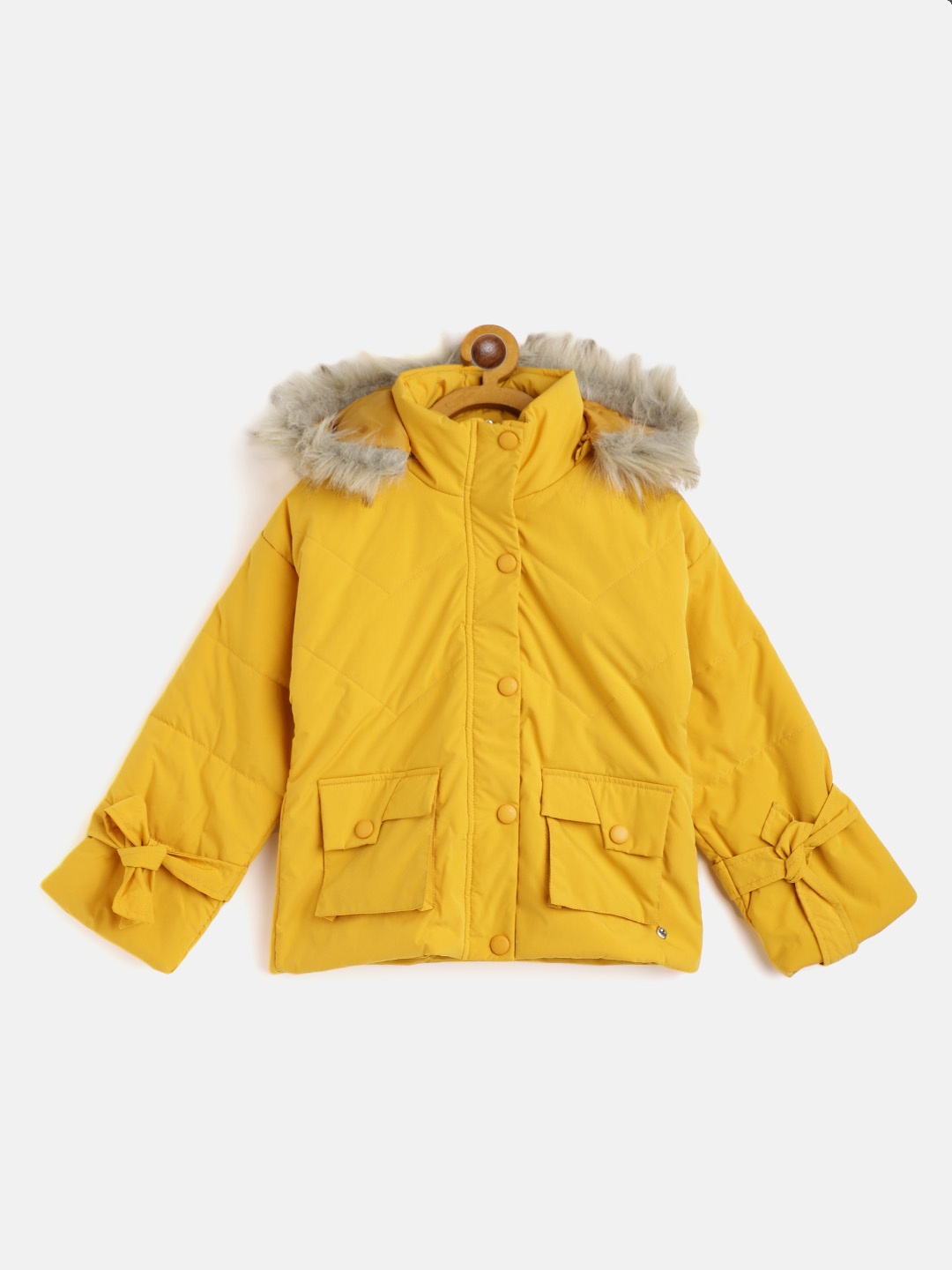 

Monte Carlo Girls Mustard Yellow Solid Parka Jacket with Detachable Hood