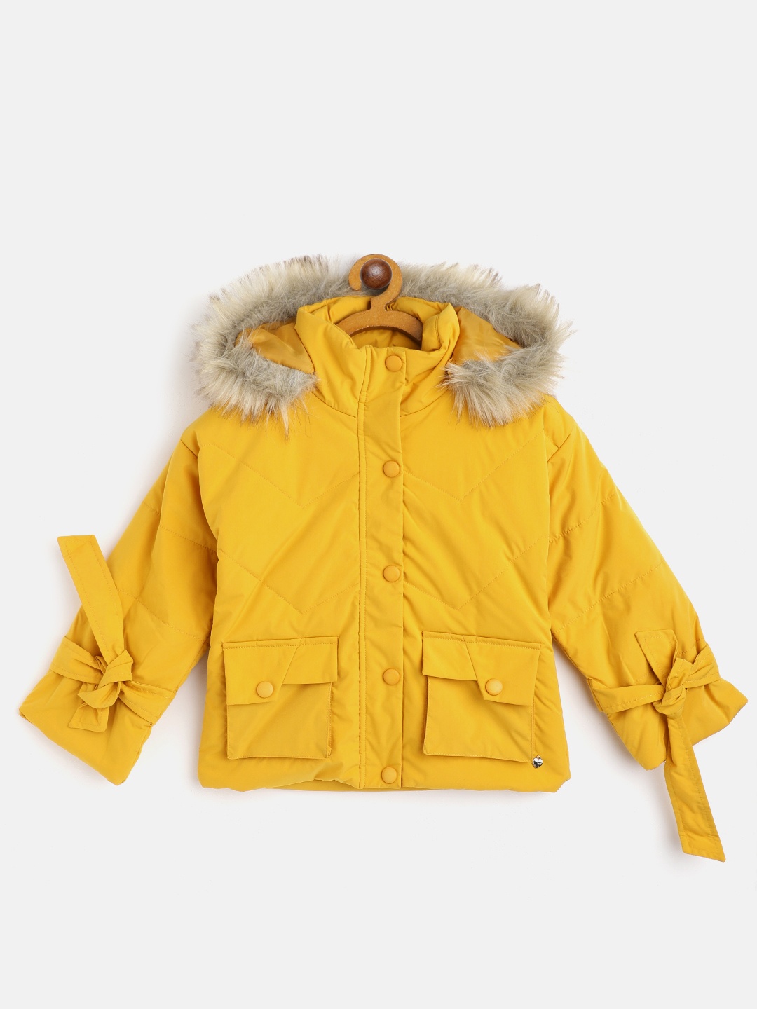 

Monte Carlo Girls Mustard Yellow Solid Hooded Parka Jacket