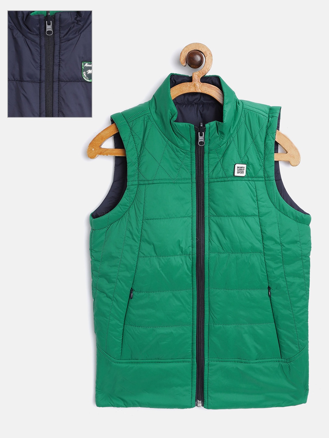 

Monte Carlo Boys Green & Navy Blue Solid Reversible Padded Jacket