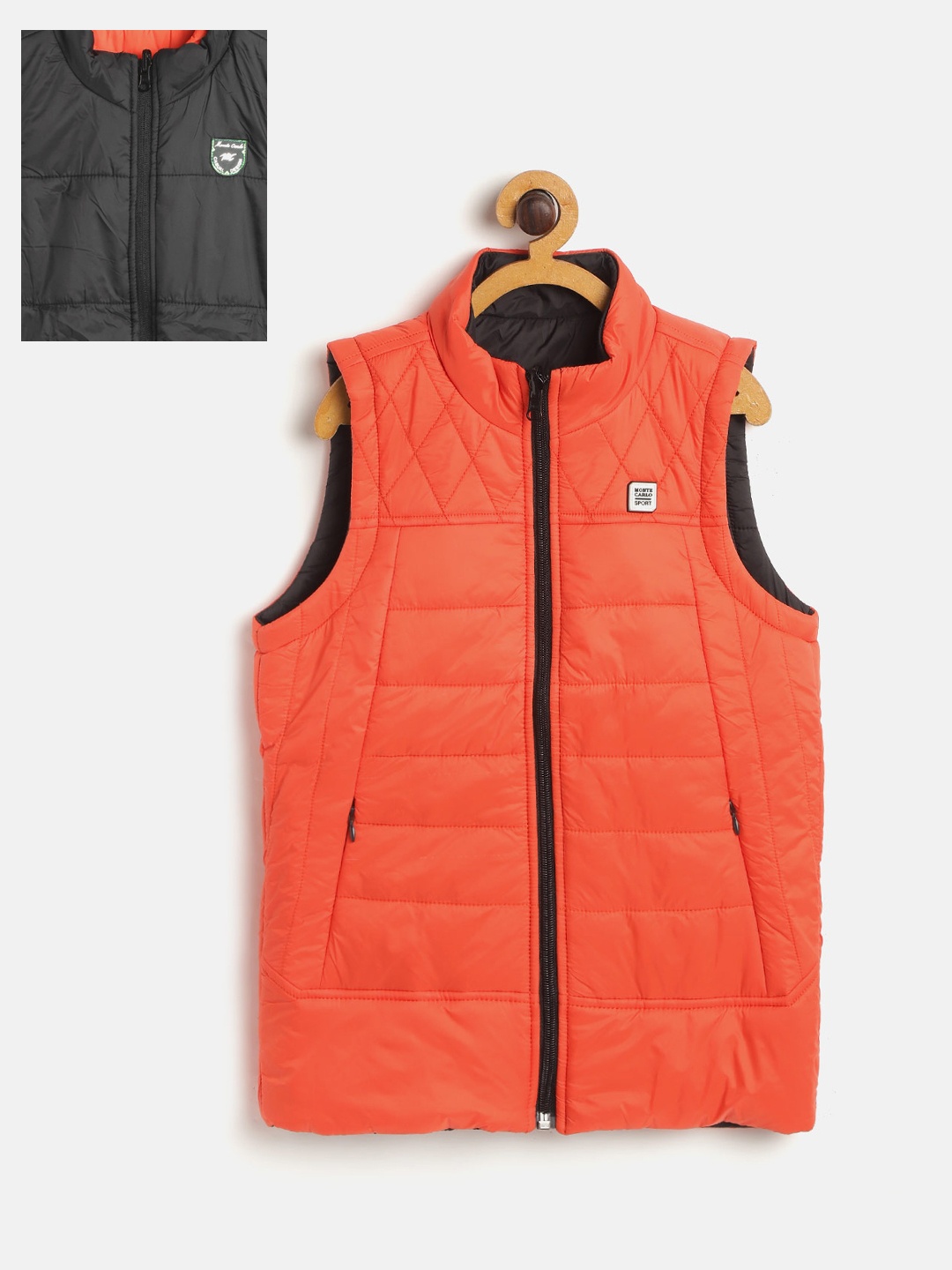 

Monte Carlo Boys Orange & Black Solid Reversible Padded Jacket