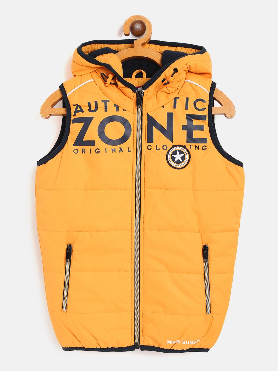 

Monte Carlo Boys Yellow & Navy Blue Typography Printed Hooded Padded Jacket