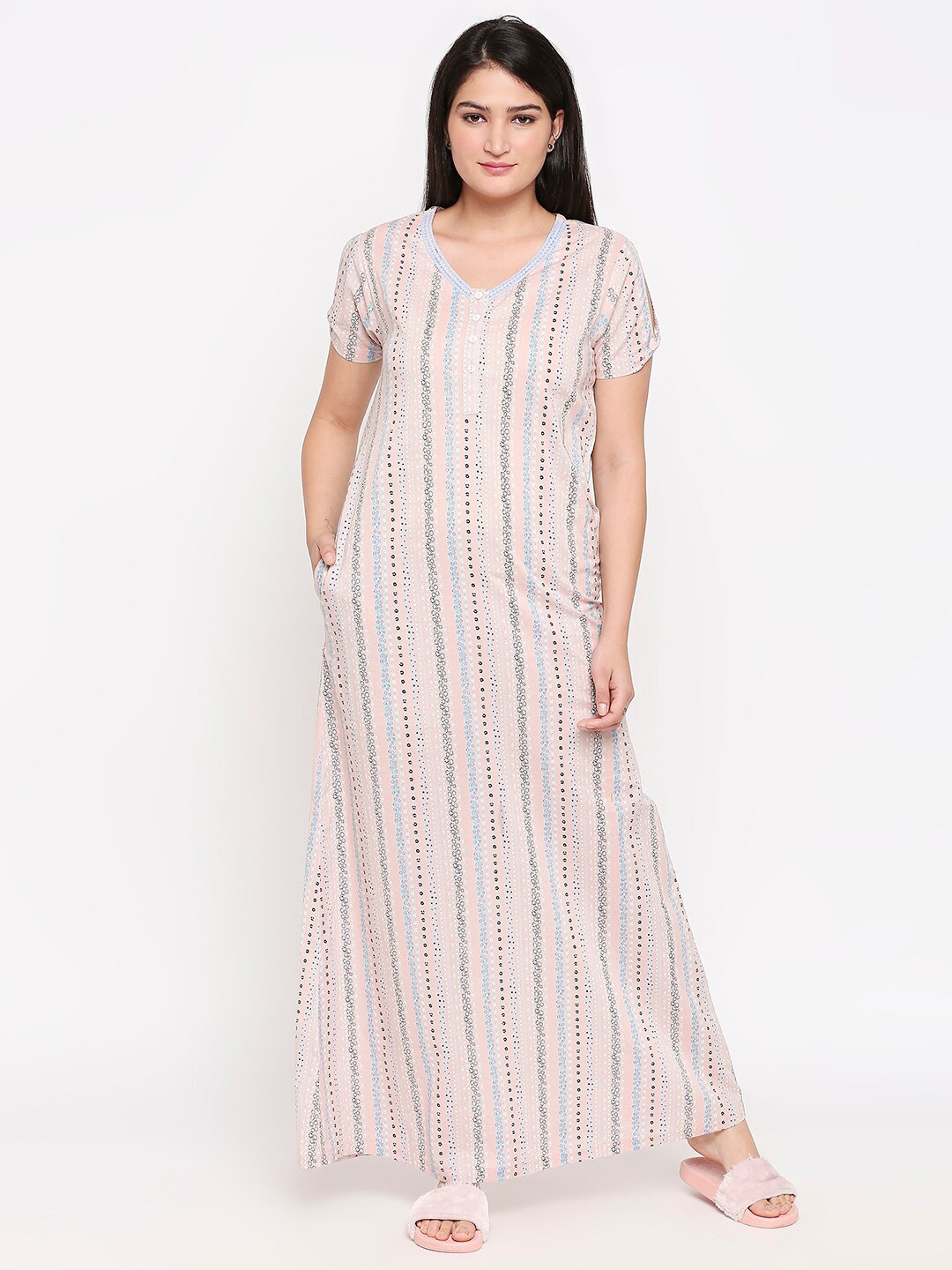 

XIN Pink Printed Maxi Nightdress