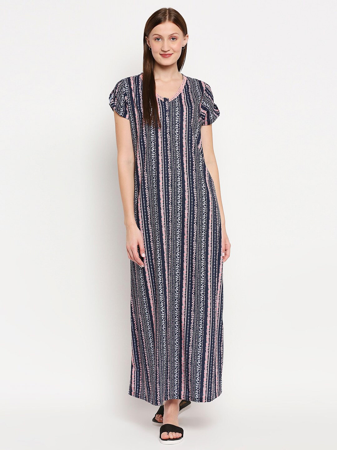 

XIN Navy Blue Striped Maxi Nightdress