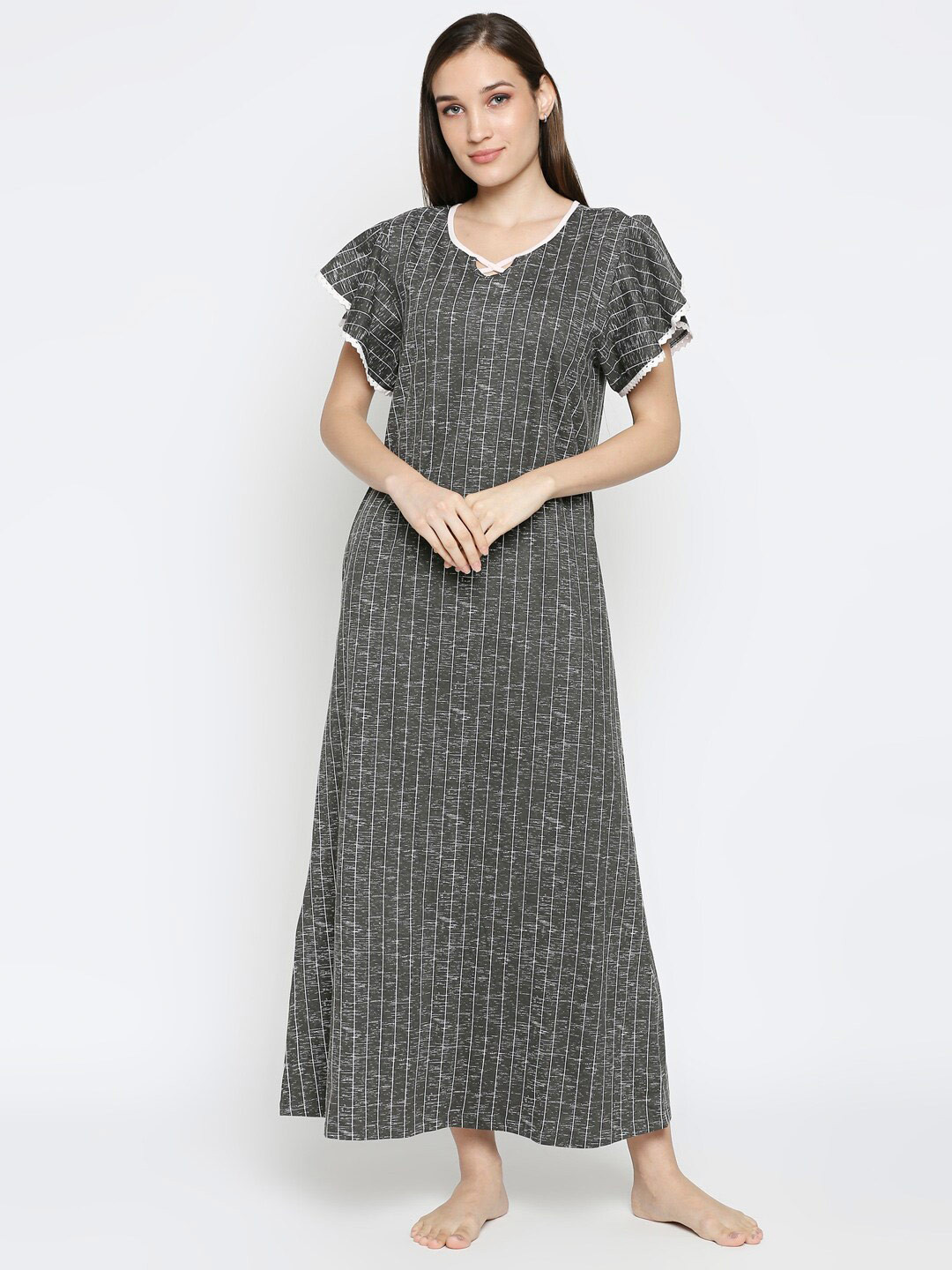 

XIN Grey Striped Maxi Nightdress