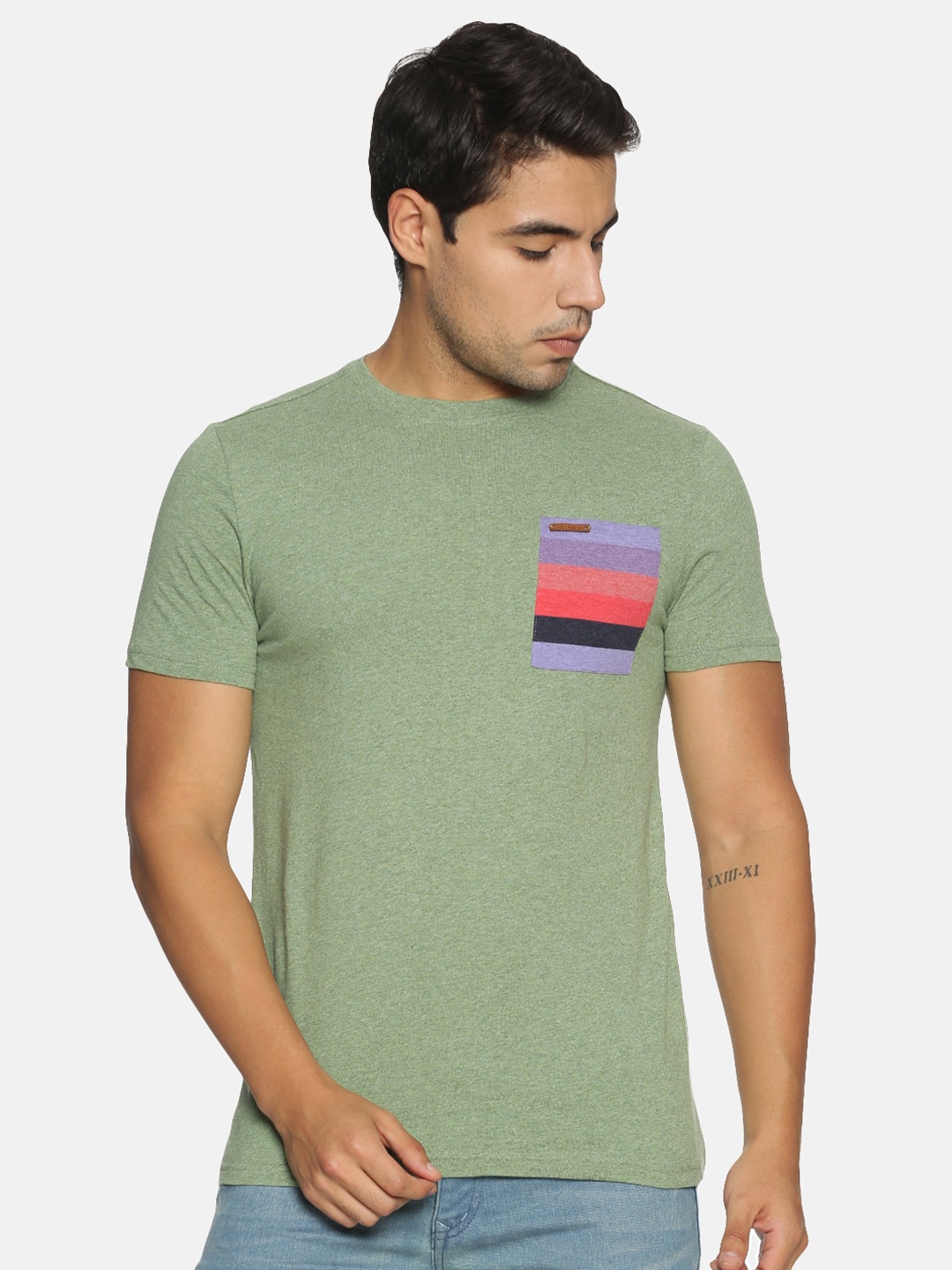 

Steenbok Men Green Solid Pocket T-shirt