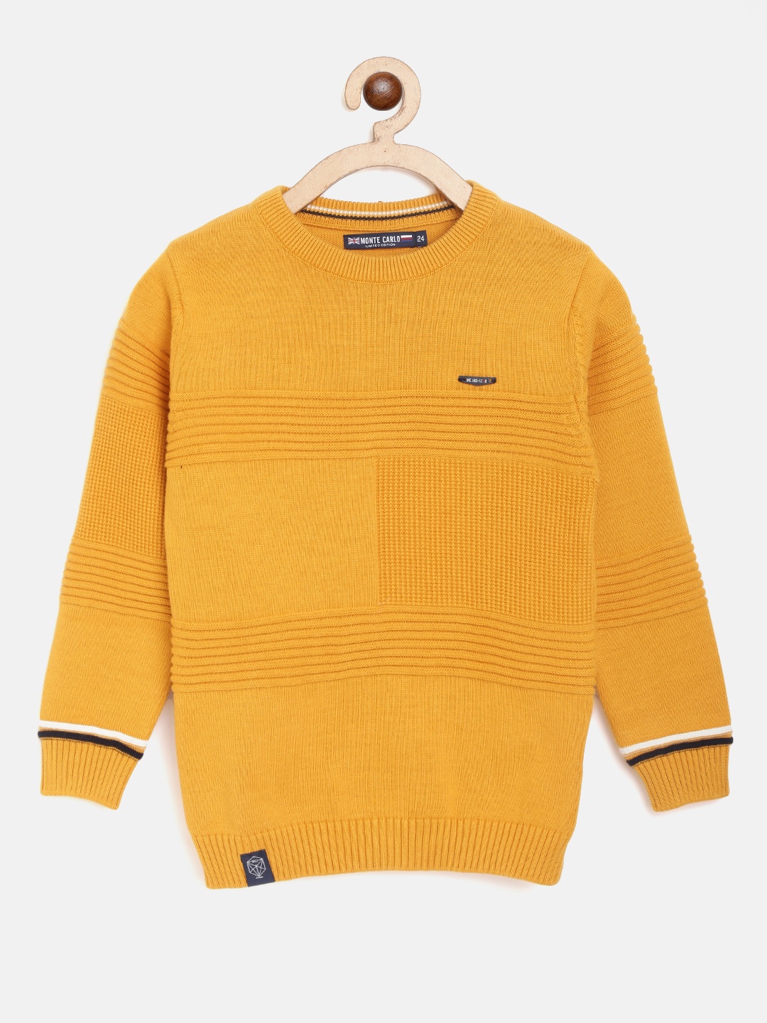 

Monte Carlo Boys Mustard Yellow Self-Striped Pure Cotton Pullover