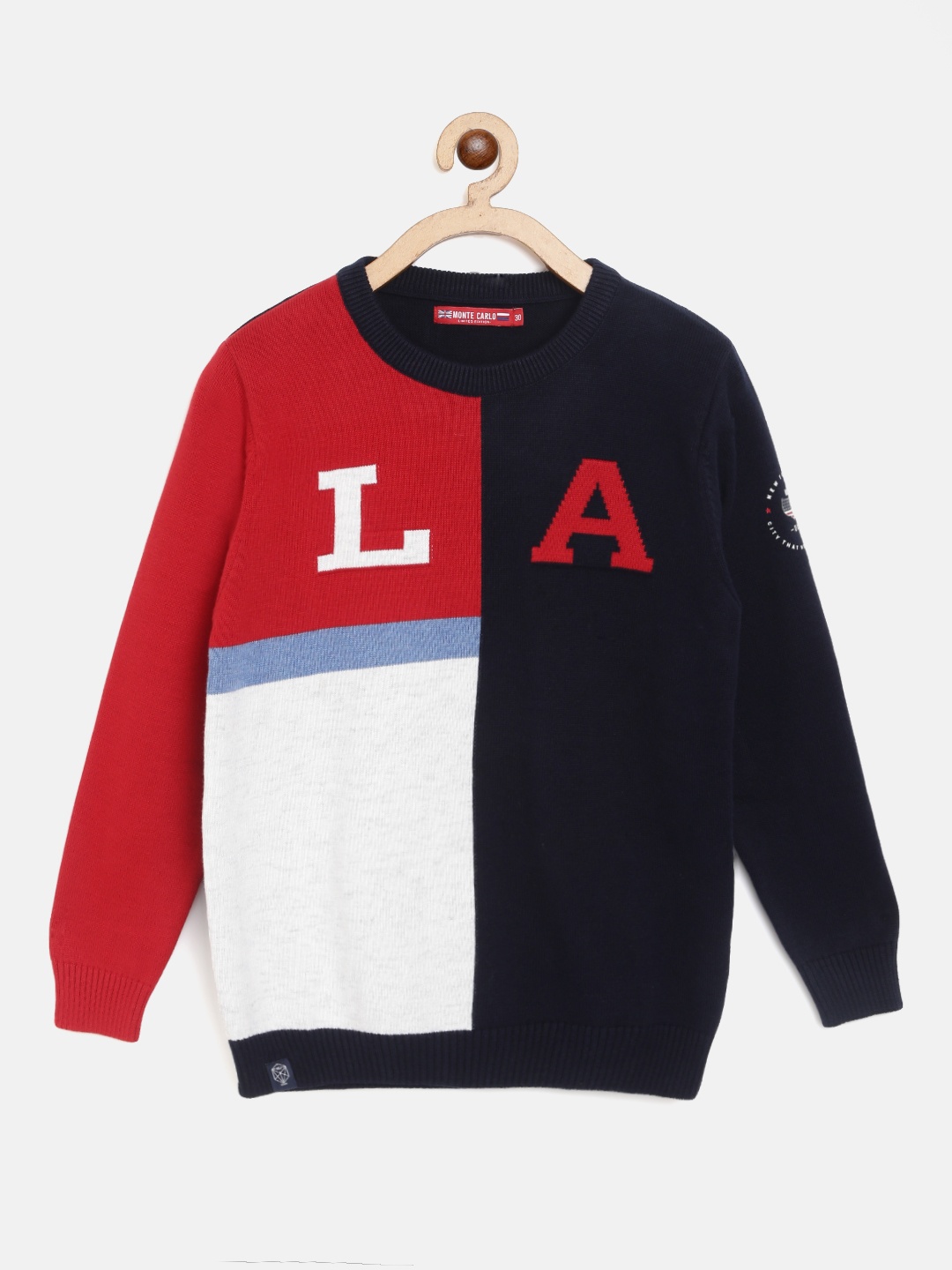 

Monte Carlo Boys Navy Blue & Red Colourblocked Pure Cotton Pullover